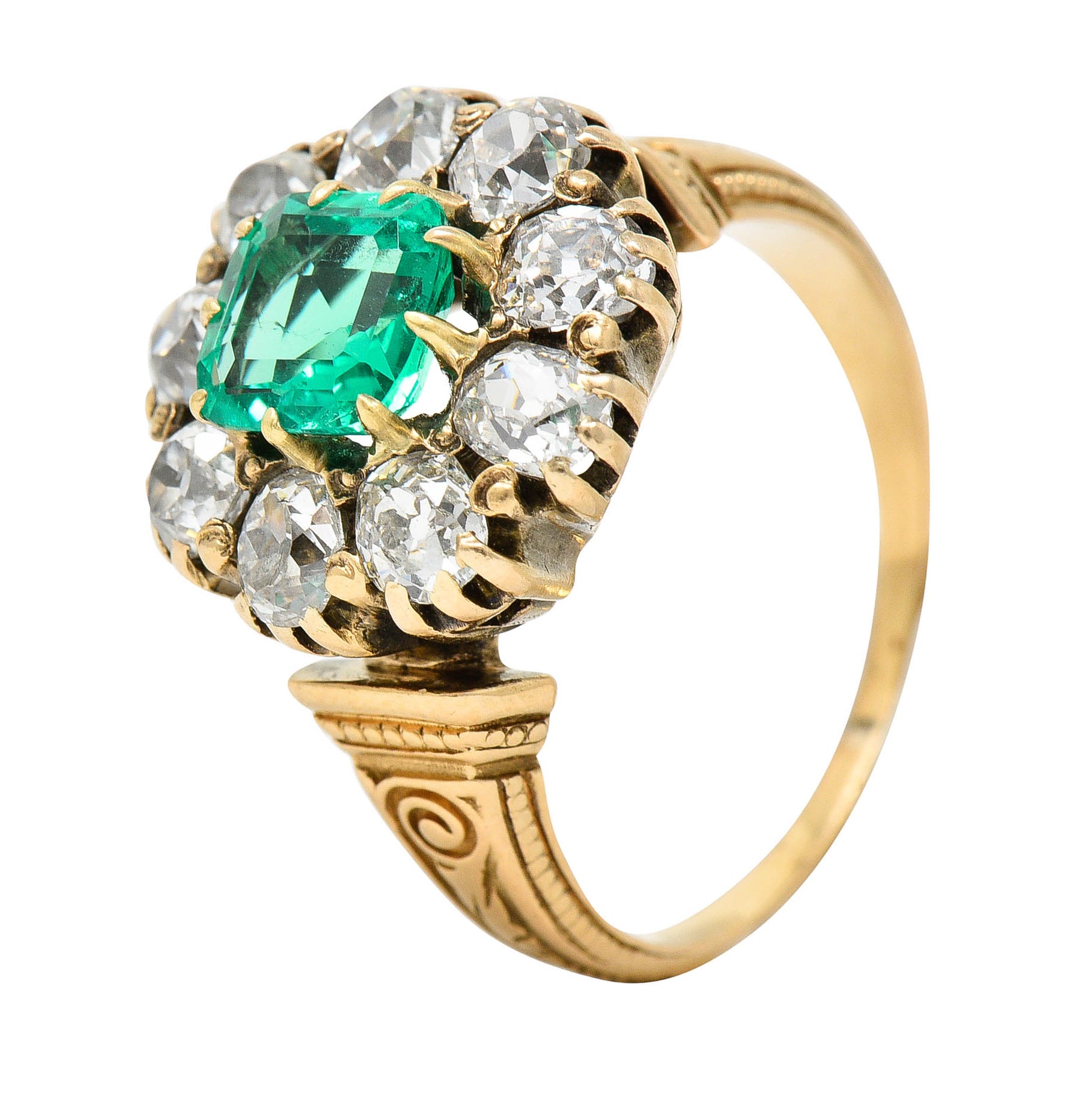 Early Art Deco 2.60 CTW Emerald Diamond 18 Karat Gold Cluster RingRing - Wilson's Estate Jewelry