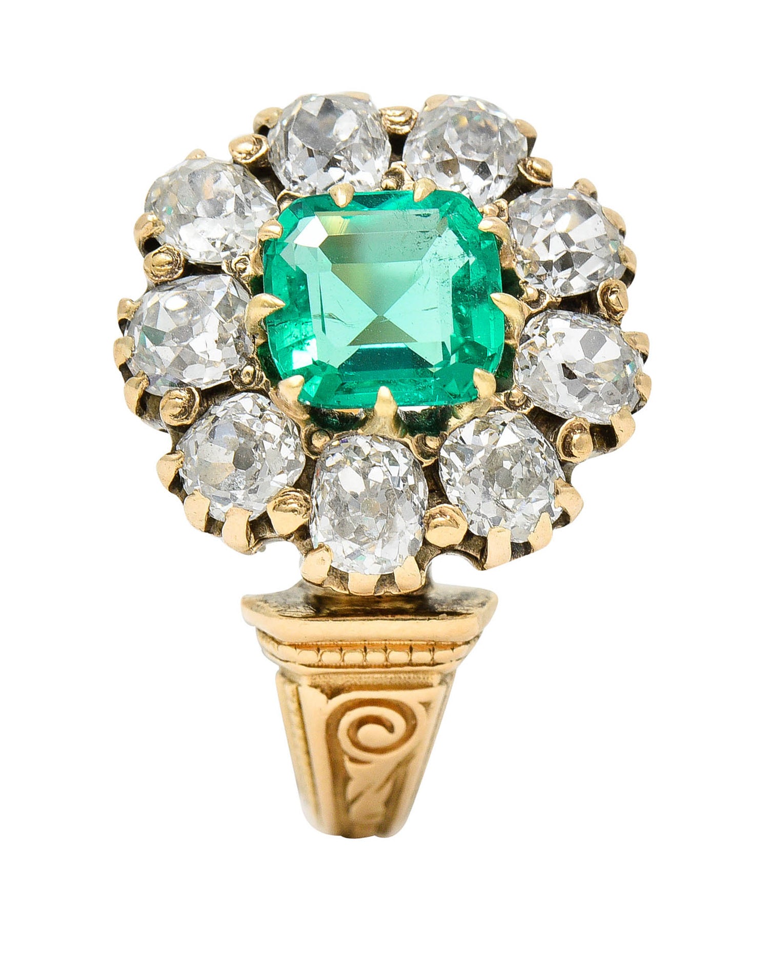 Early Art Deco 2.60 CTW Emerald Diamond 18 Karat Gold Cluster RingRing - Wilson's Estate Jewelry