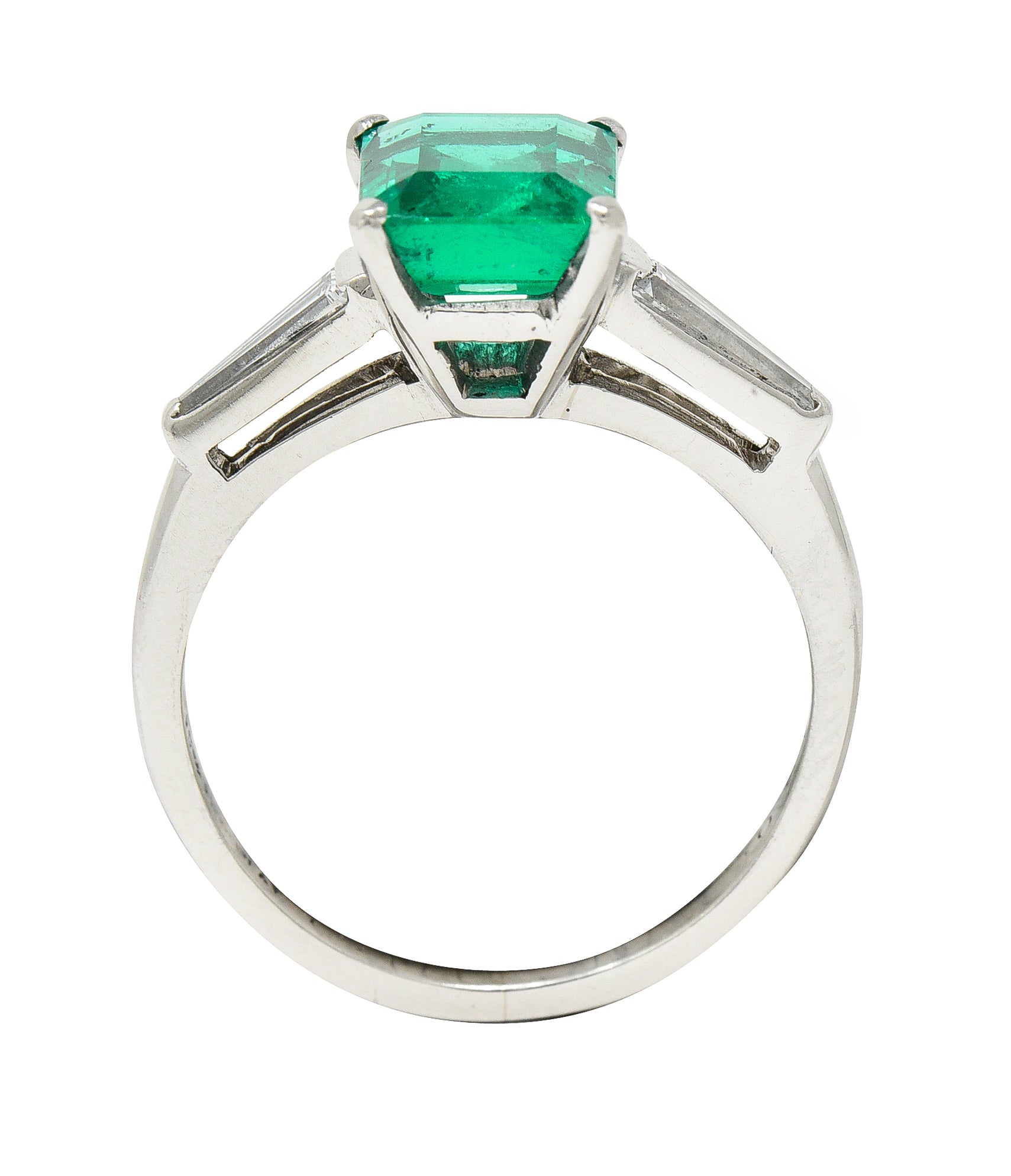 1950's Mid-Century 1.83 CTW Emerald Diamond Platinum Ring Wilson's Estate Jewelry