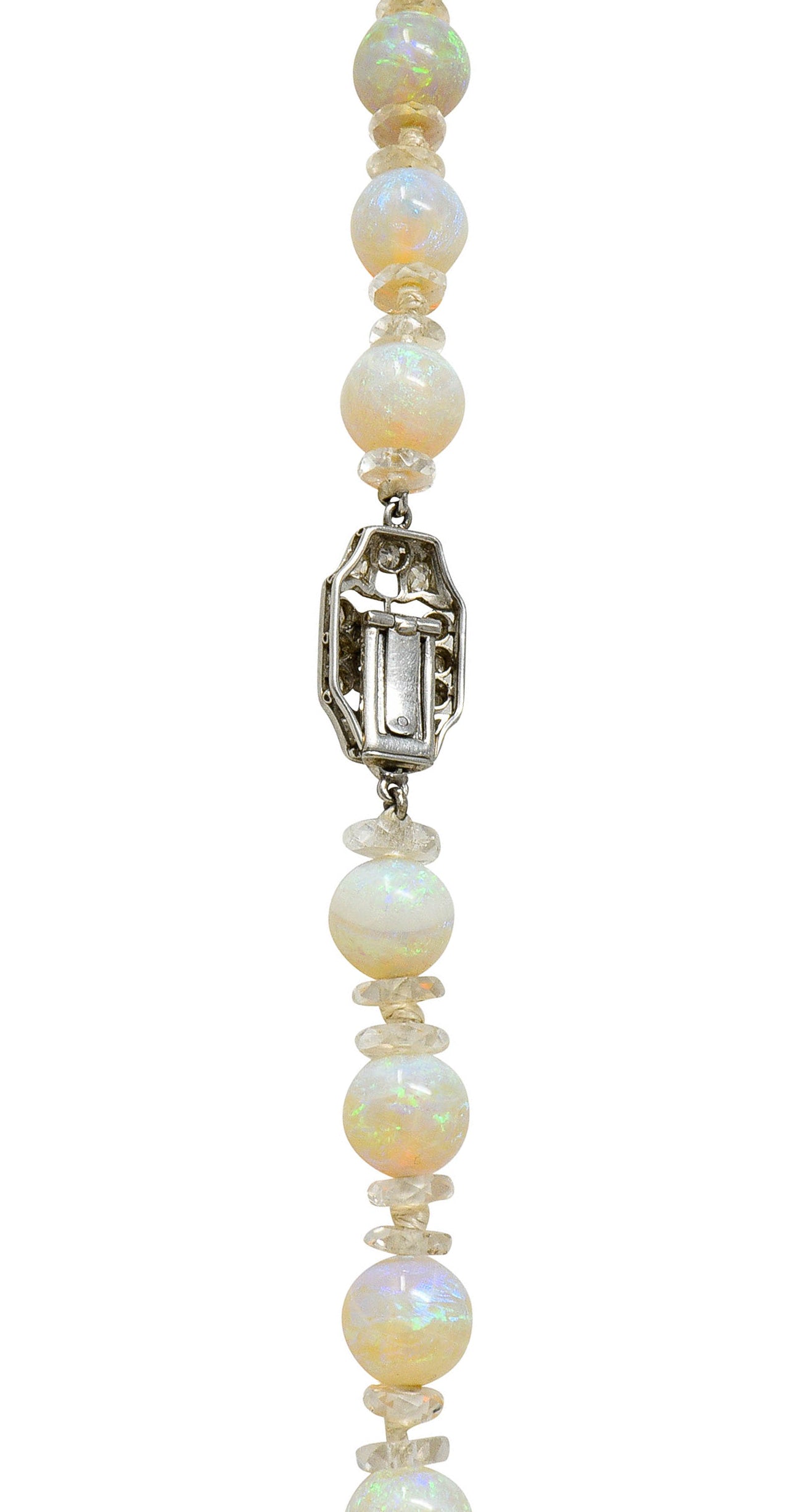 Edwardian Opal Diamond Rock Crystal Platinum Strand NecklaceNecklace - Wilson's Estate Jewelry