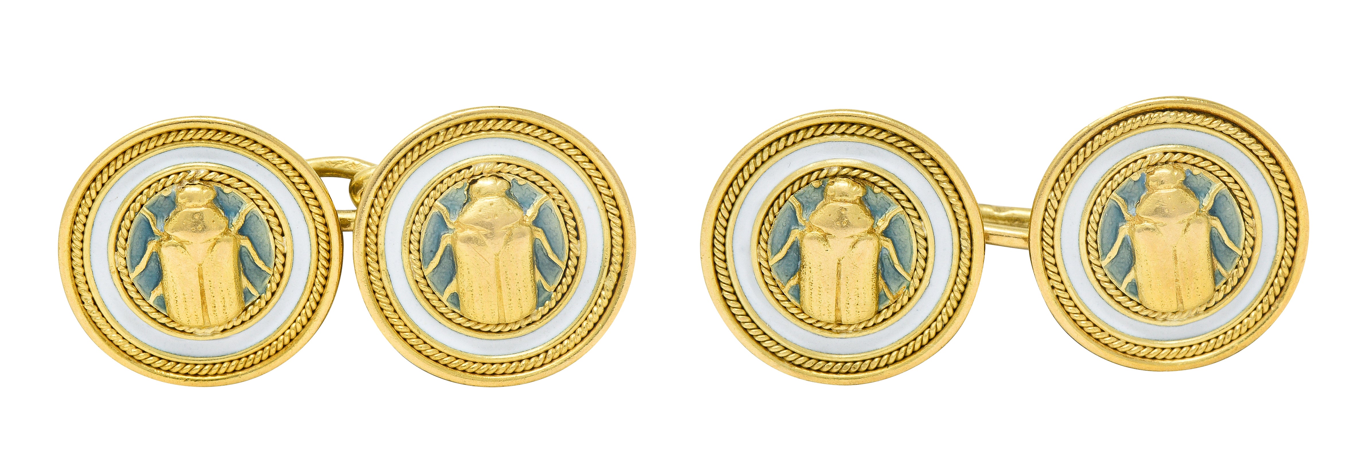 Art Nouveau French Enamel 18 Karat Yellow Gold Scarab Antique Cufflinks