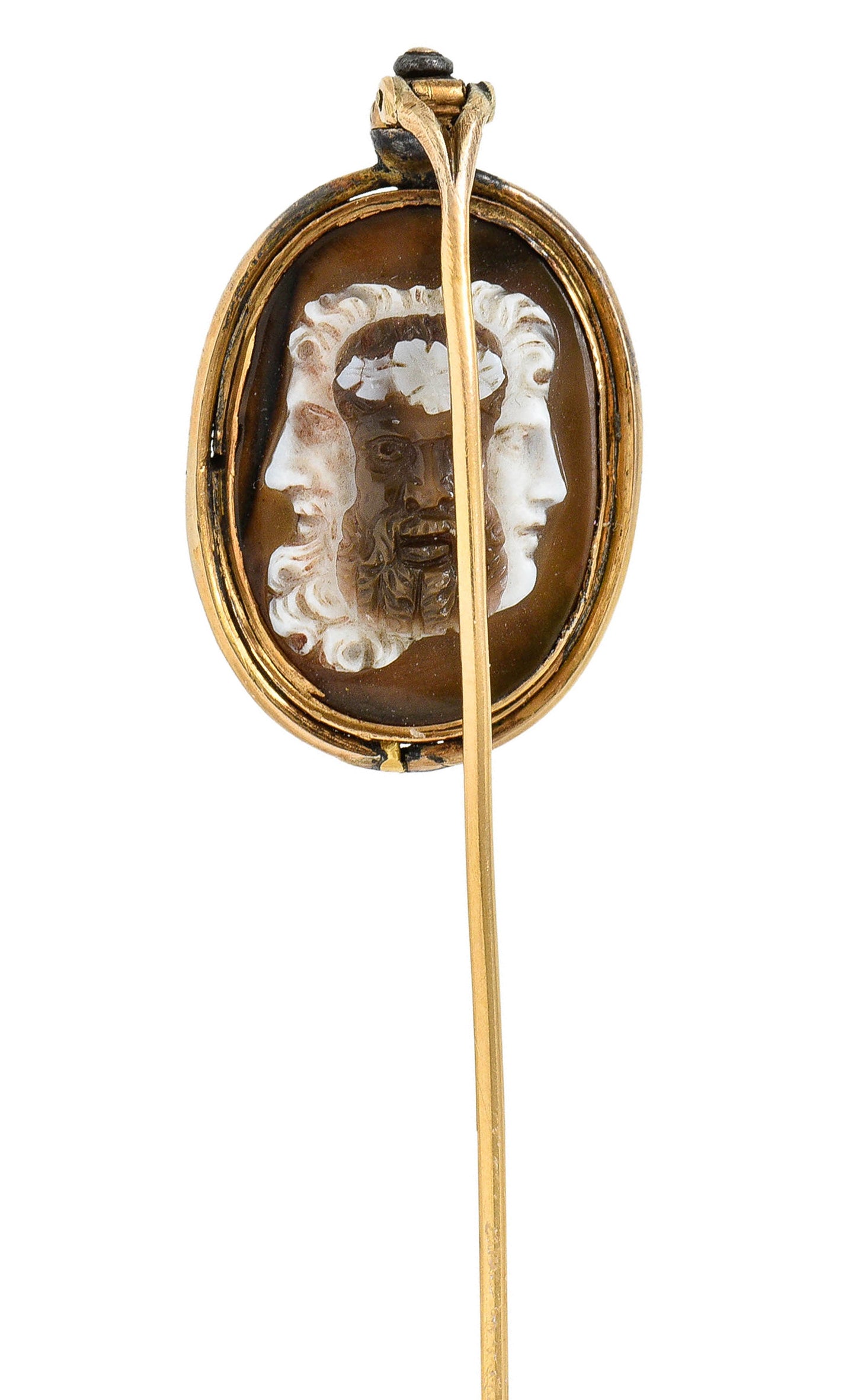 Exceptional Victorian Agate Cameo 18 Karat Gold Mythology Perseus & Medusa StickpinStick Pin - Wilson's Estate Jewelry