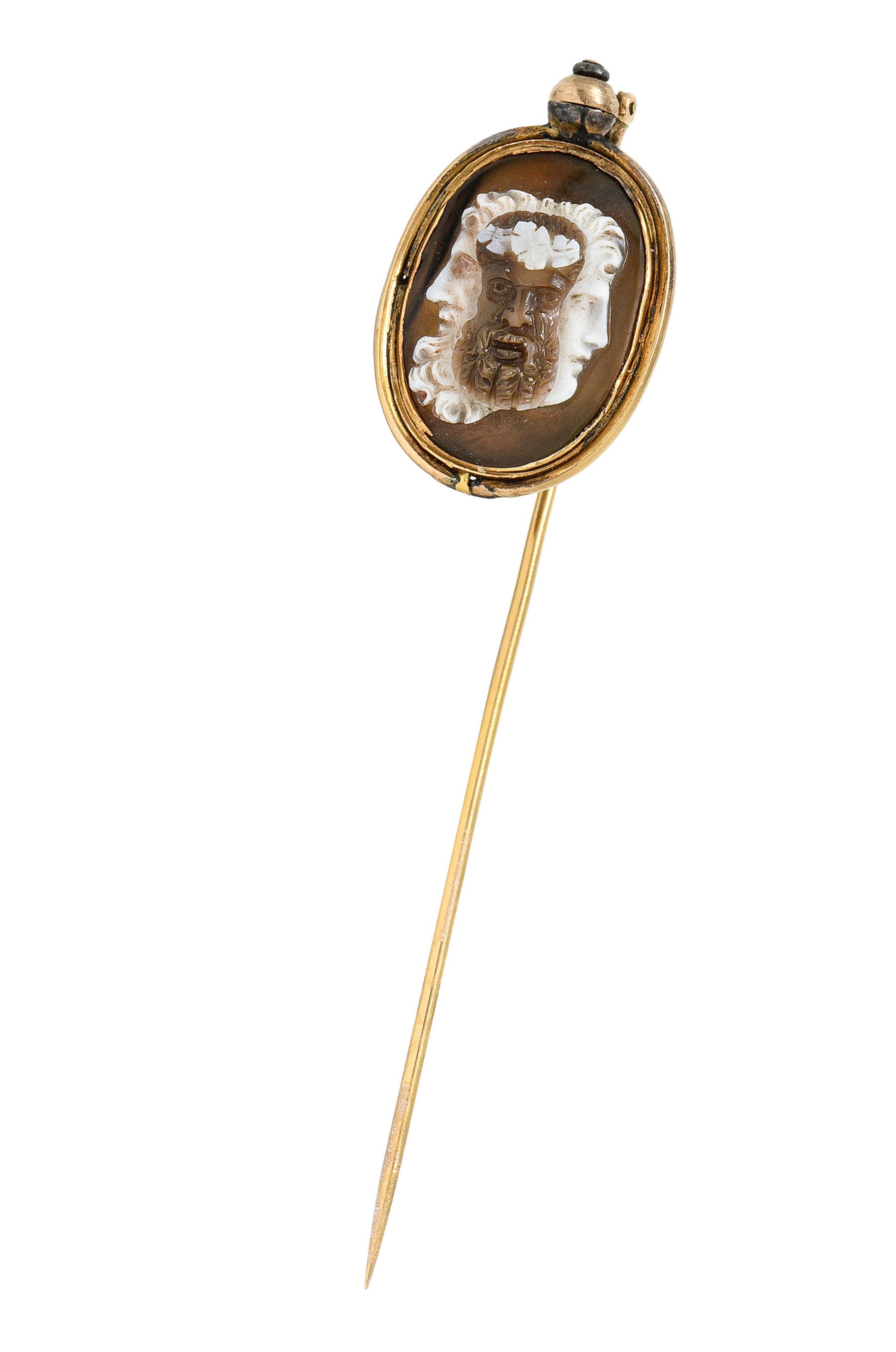 Exceptional Victorian Agate Cameo 18 Karat Gold Mythology Perseus & Medusa StickpinStick Pin - Wilson's Estate Jewelry