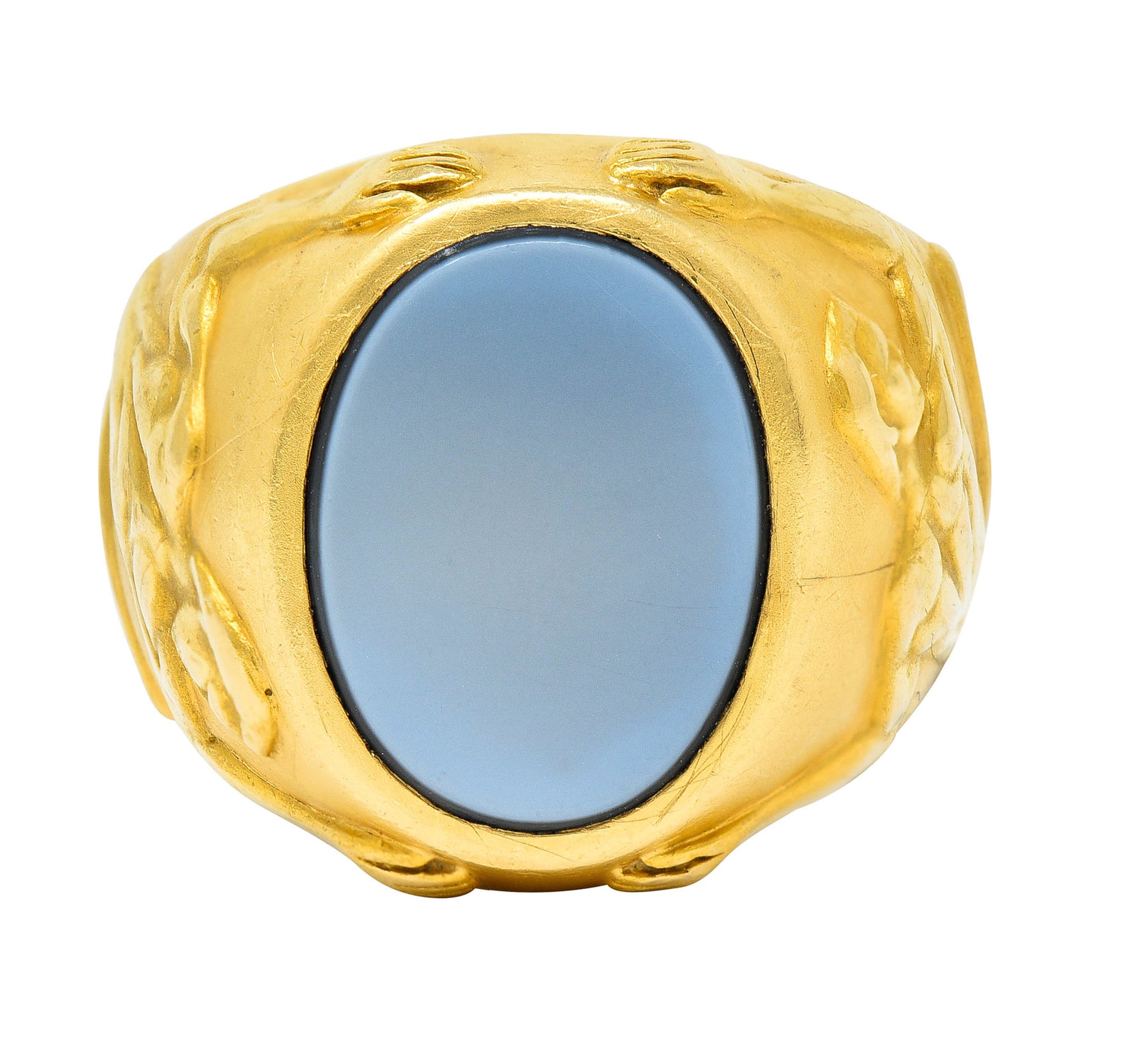 Carrera Y Carrera Onyx Agate 18 Karat Gold Atlas Unisex Signet RingRing - Wilson's Estate Jewelry