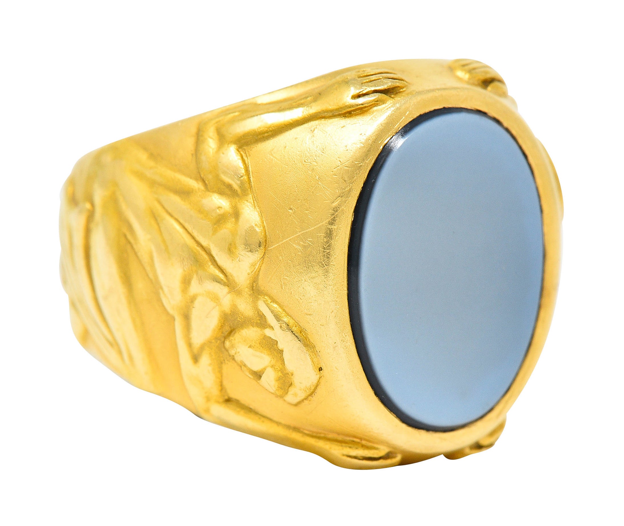 Carrera Y Carrera Onyx Agate 18 Karat Gold Atlas Unisex Signet RingRing - Wilson's Estate Jewelry