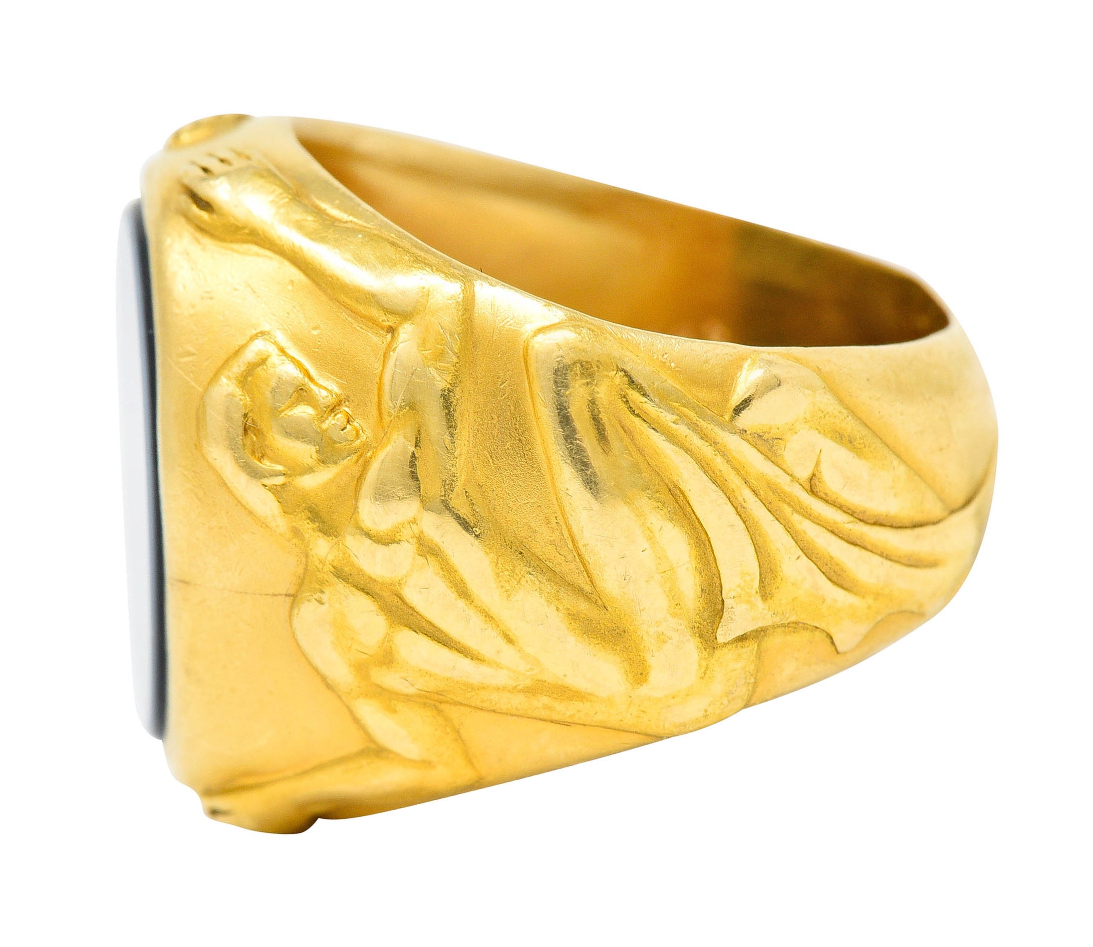 Carrera Y Carrera Onyx Agate 18 Karat Gold Atlas Unisex Signet RingRing - Wilson's Estate Jewelry