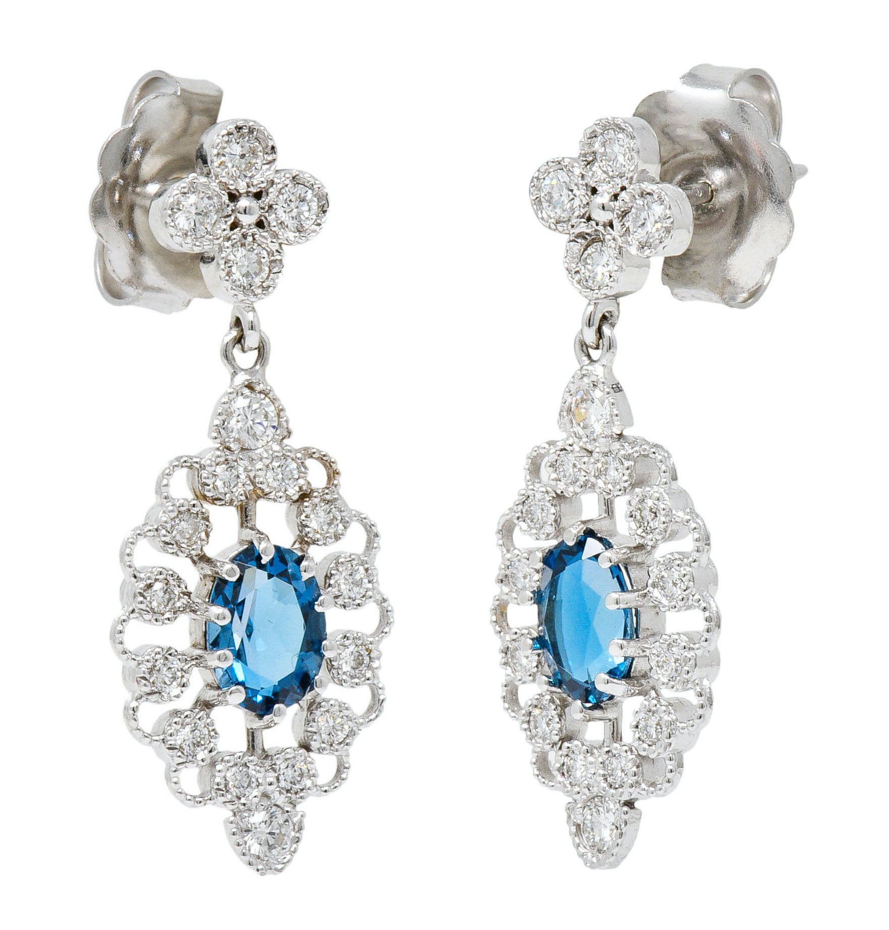 Fanciful London Blue Topaz Diamond 18 Karat Gold Drop EarringsEarrings - Wilson's Estate Jewelry