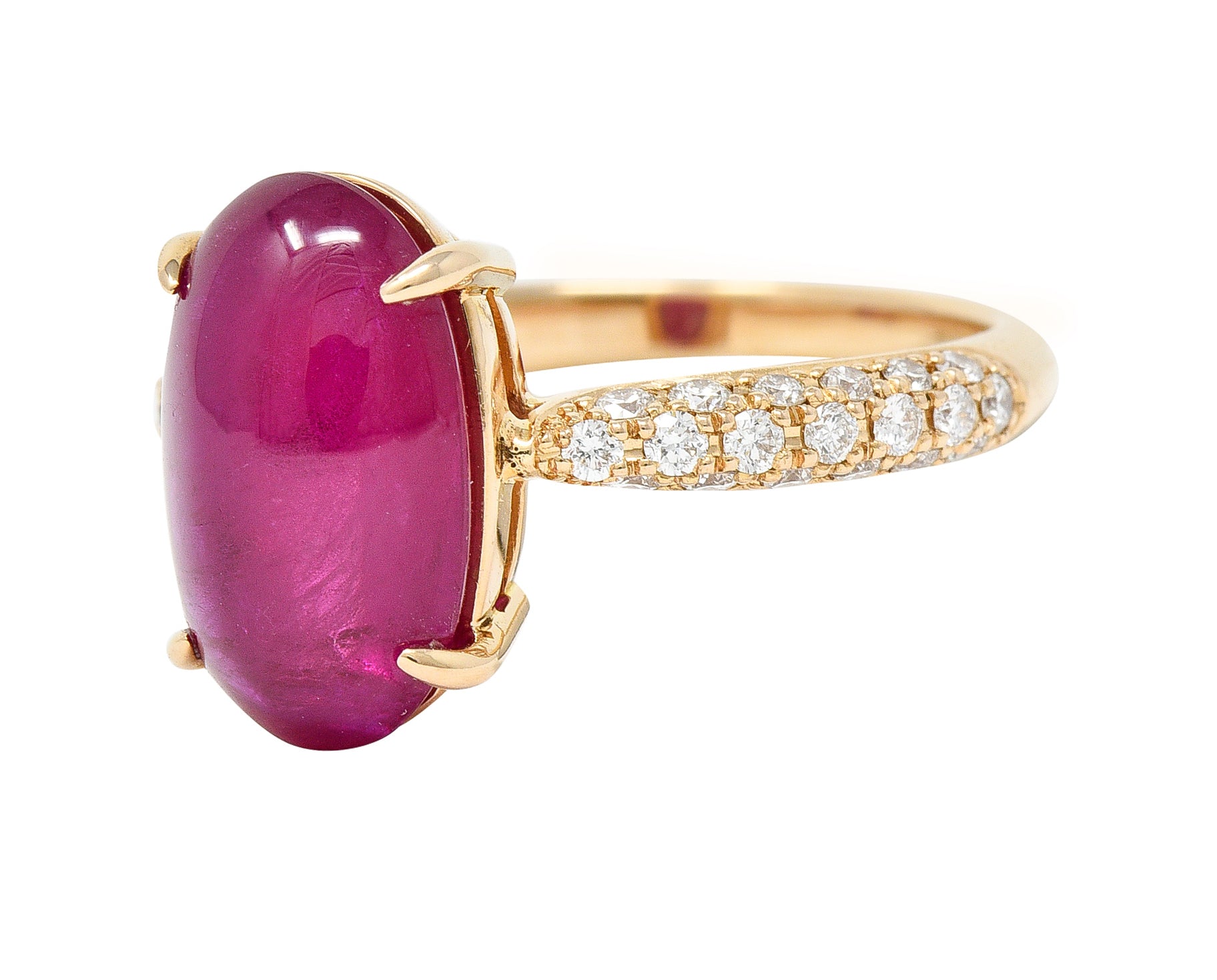 Contemporary 5.68 CTW Ruby Cabochon Diamond 18 Karat Rose Gold Gemstone Ring Wilson's Estate Jewelry