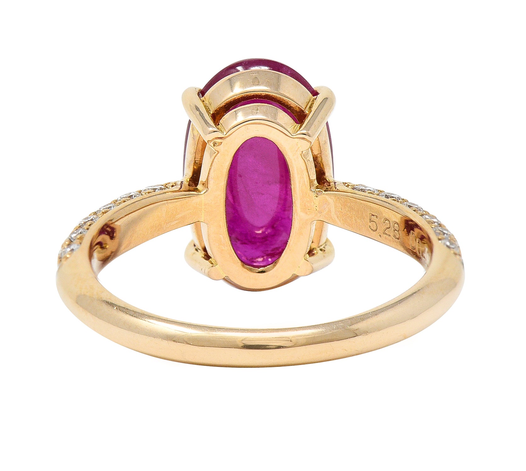 Contemporary 5.68 CTW Ruby Cabochon Diamond 18 Karat Rose Gold Gemstone Ring Wilson's Estate Jewelry