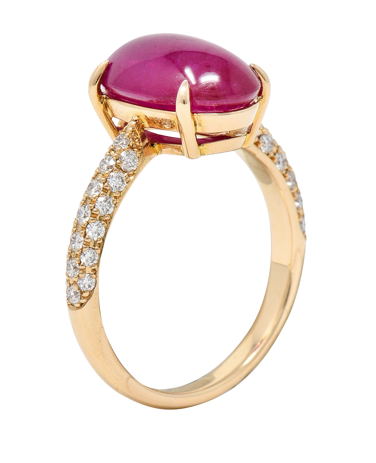 Contemporary 5.68 CTW Ruby Cabochon Diamond 18 Karat Rose Gold Gemstone Ring Wilson's Estate Jewelry