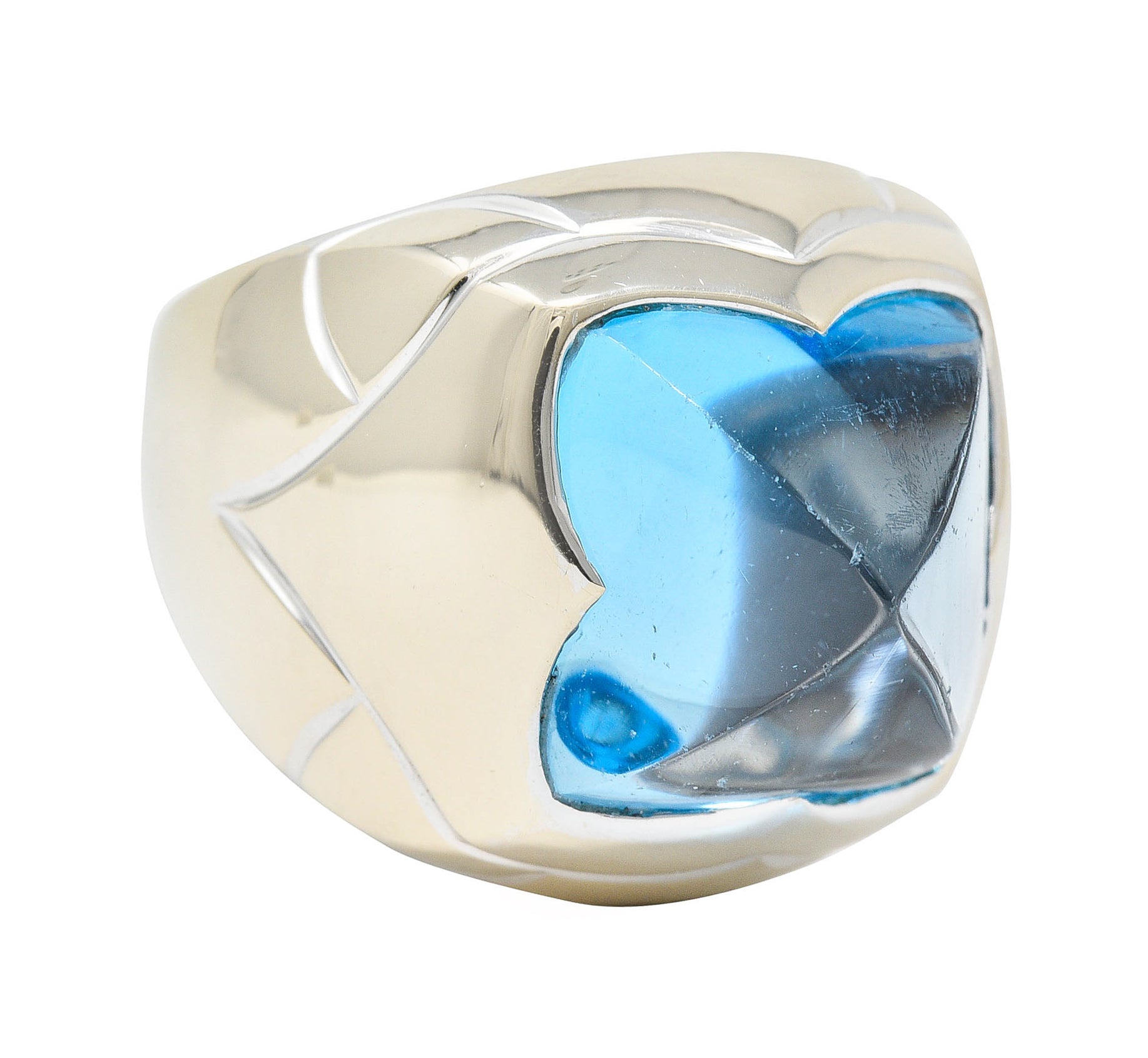 Bulgari Blue Topaz 18 Karat White Gold Pyramide Band RingRing - Wilson's Estate Jewelry