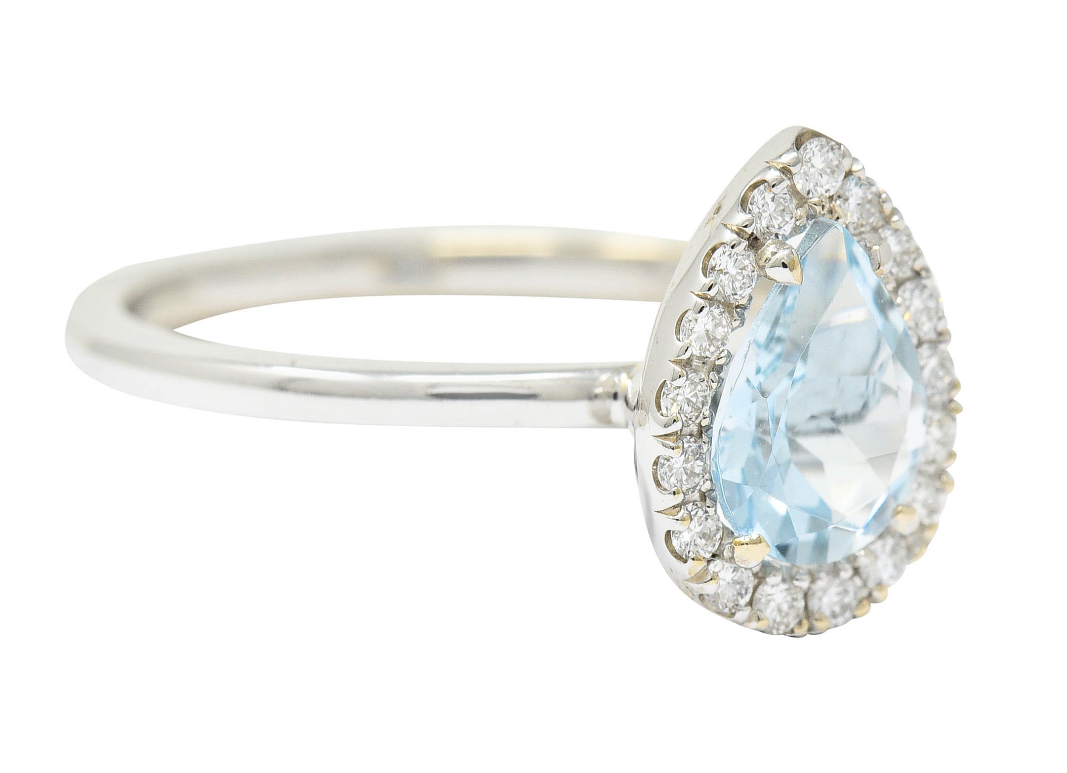 Modern Pear Cut Aquamarine Diamond Halo 18 Karat White Gold RingRing - Wilson's Estate Jewelry