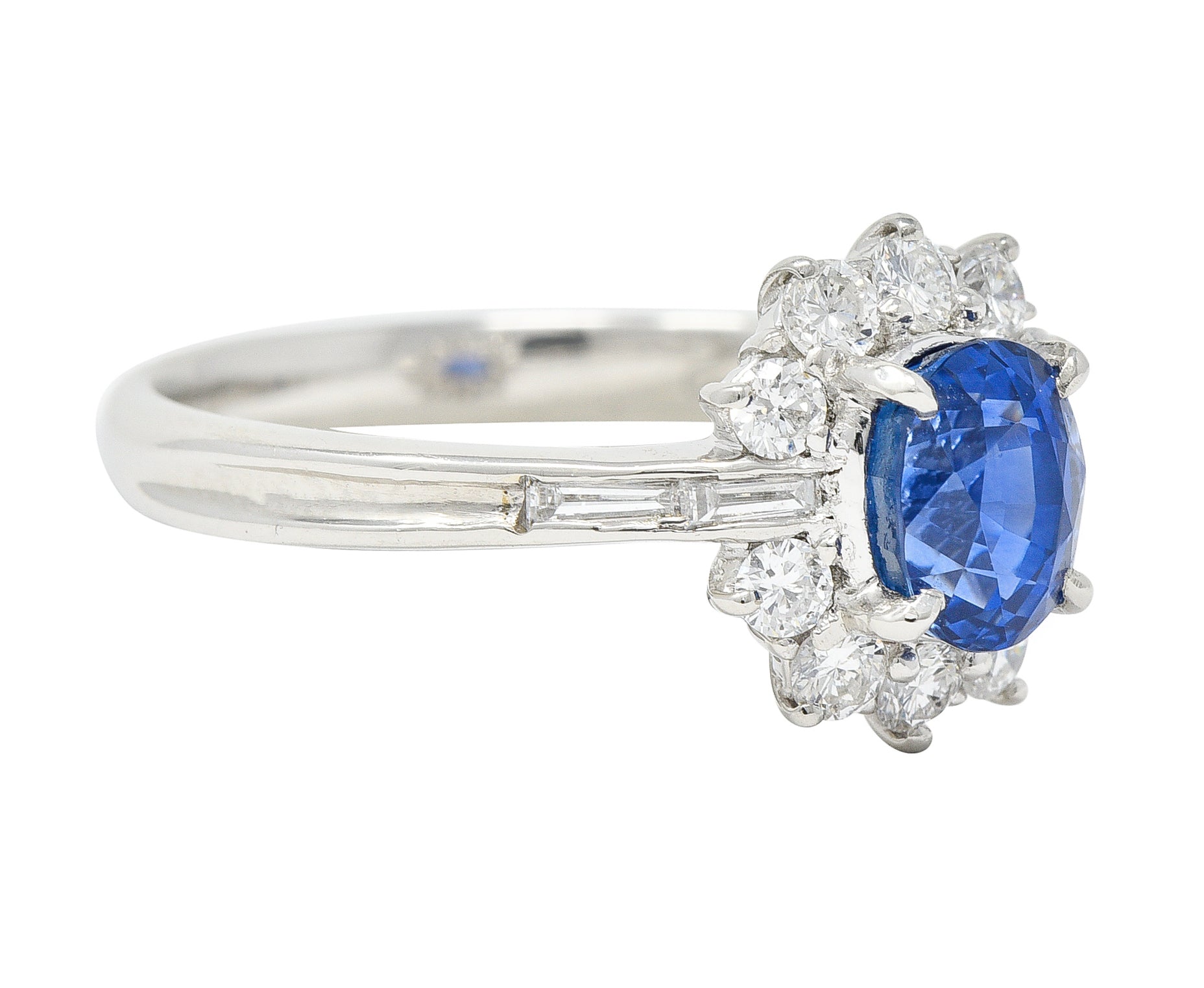 Contemporary 1.96 CTW Oval Cut Sapphire Diamond Platinum Cluster Ring Wilson's Estate Jewelry