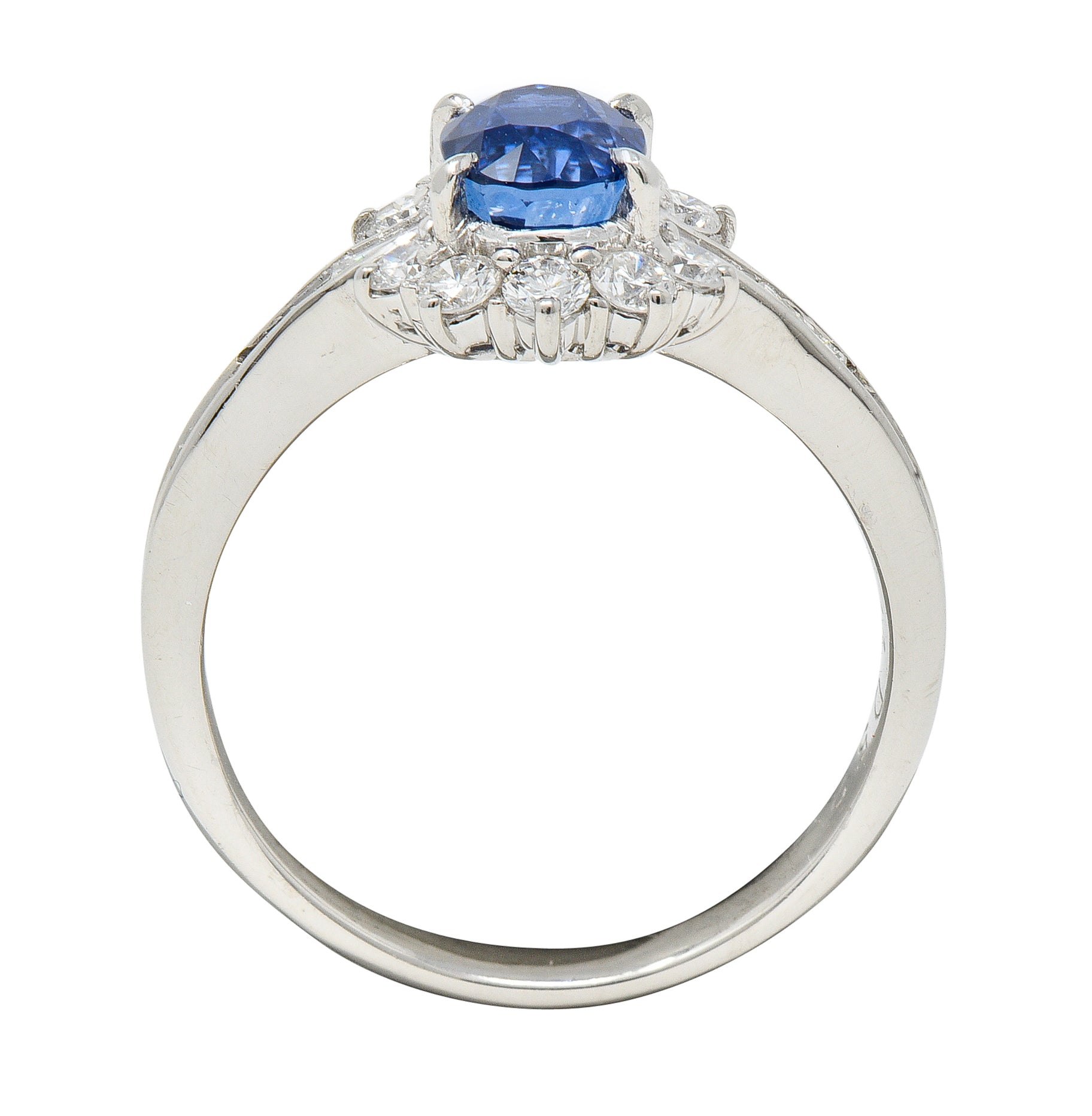 Contemporary 1.96 CTW Oval Cut Sapphire Diamond Platinum Cluster Ring Wilson's Estate Jewelry