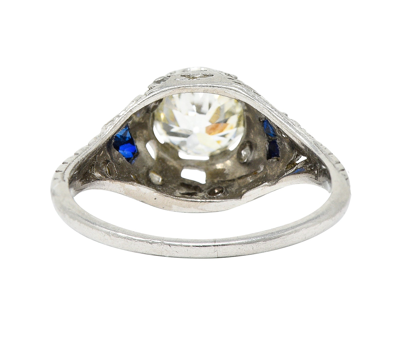 Art Deco 1.24 CTW Diamond Sapphire Platinum Foliate Engagement Ring Wilson's Estate Jewelry