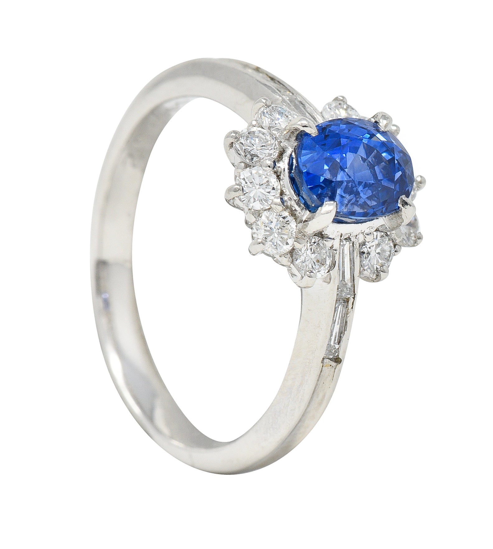 Contemporary 1.96 CTW Oval Cut Sapphire Diamond Platinum Cluster Ring Wilson's Estate Jewelry