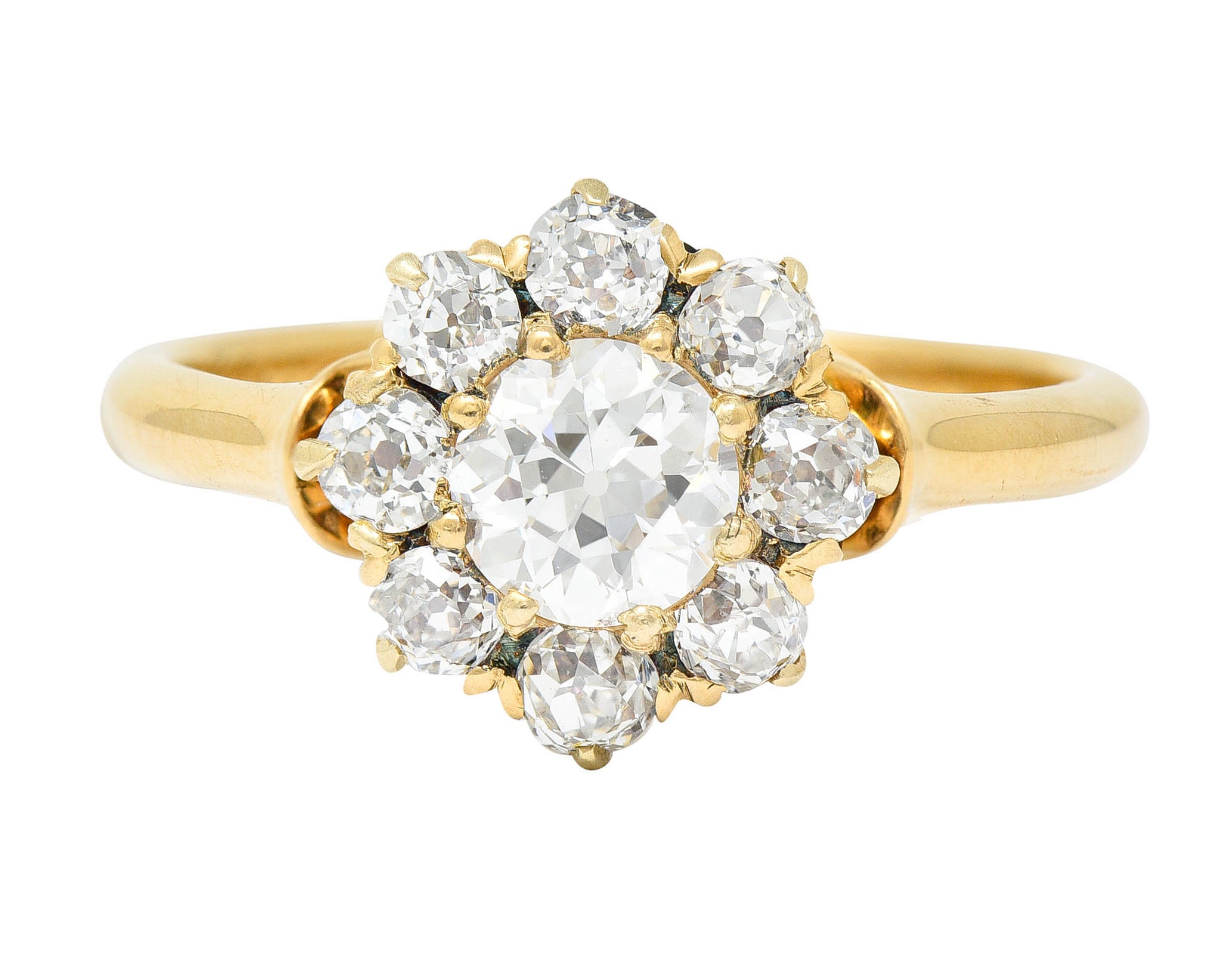 1892 Victorian 1.25 CTW Diamond 18 Karat Gold Cluster Ring GIARing - Wilson's Estate Jewelry