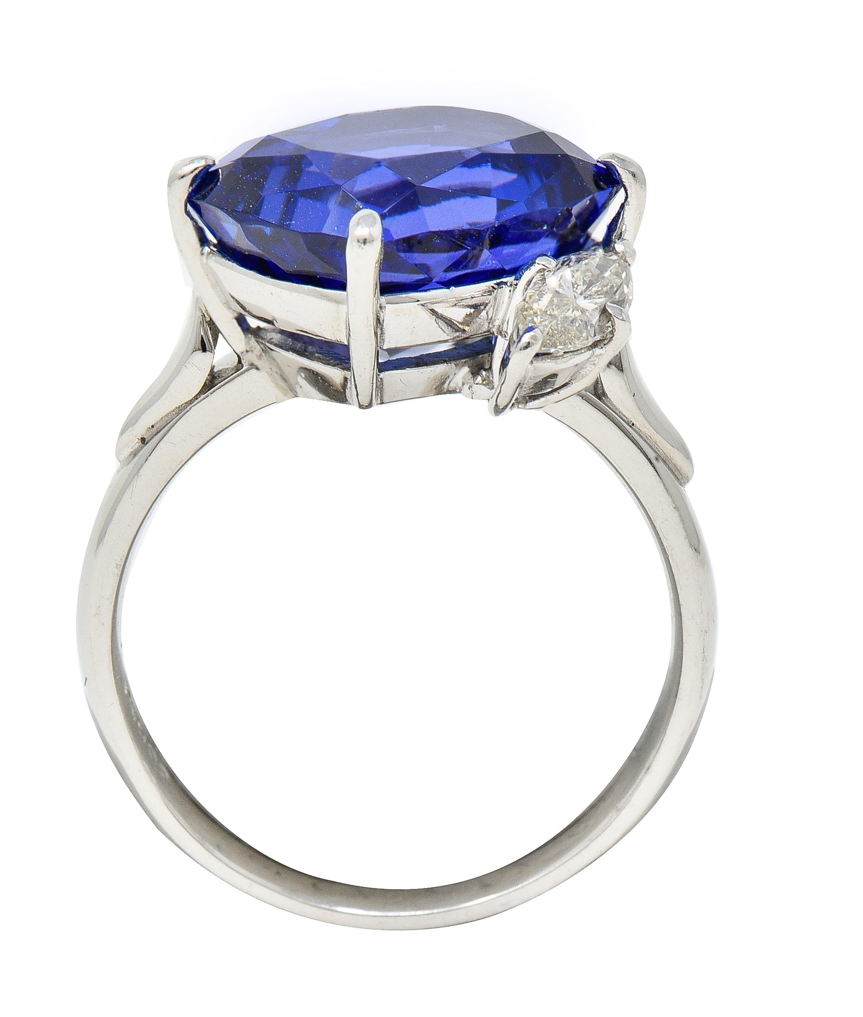 Contemporary 6.74 CTW Cushion Cut Tanzanite Marquise Cut Diamond Platinum Juxtaposed Ring Wilson's Estate Jewelry