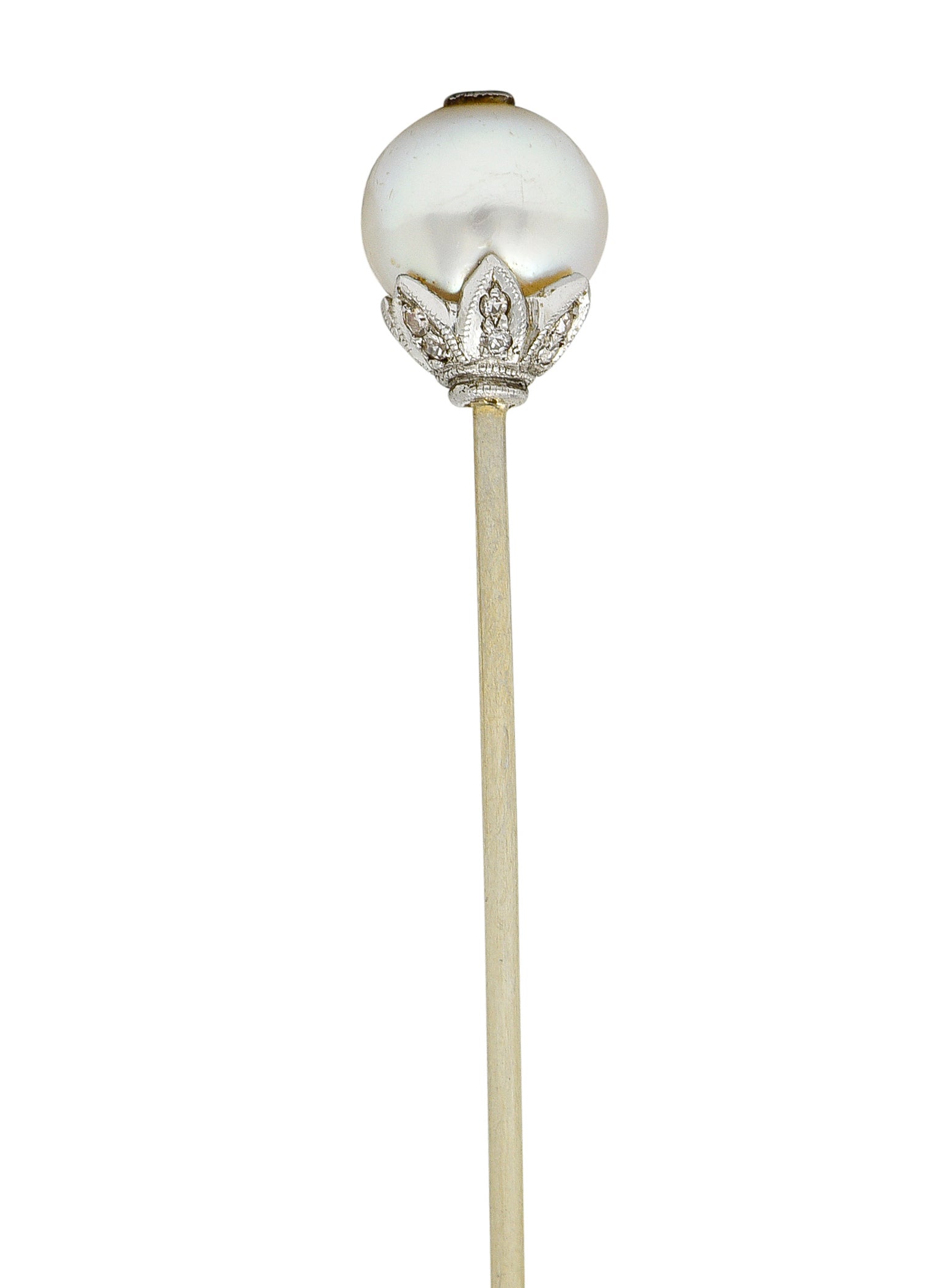 Edwardian Pearl Single Cut Diamond Platinum StickpinStick Pin - Wilson's Estate Jewelry