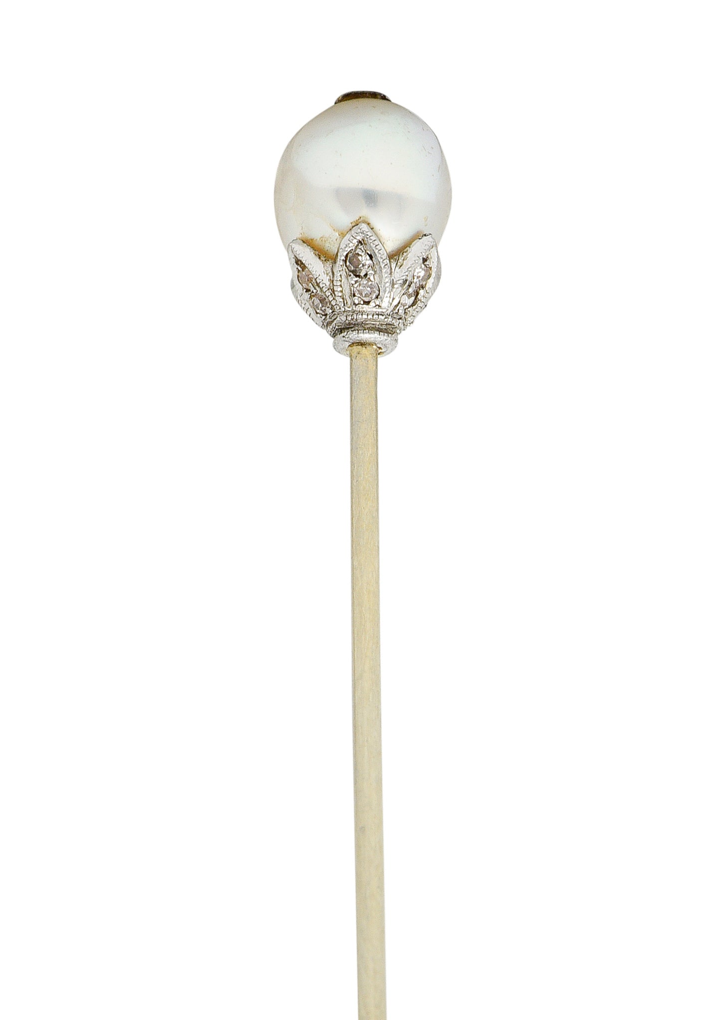 Edwardian Pearl Single Cut Diamond Platinum StickpinStick Pin - Wilson's Estate Jewelry