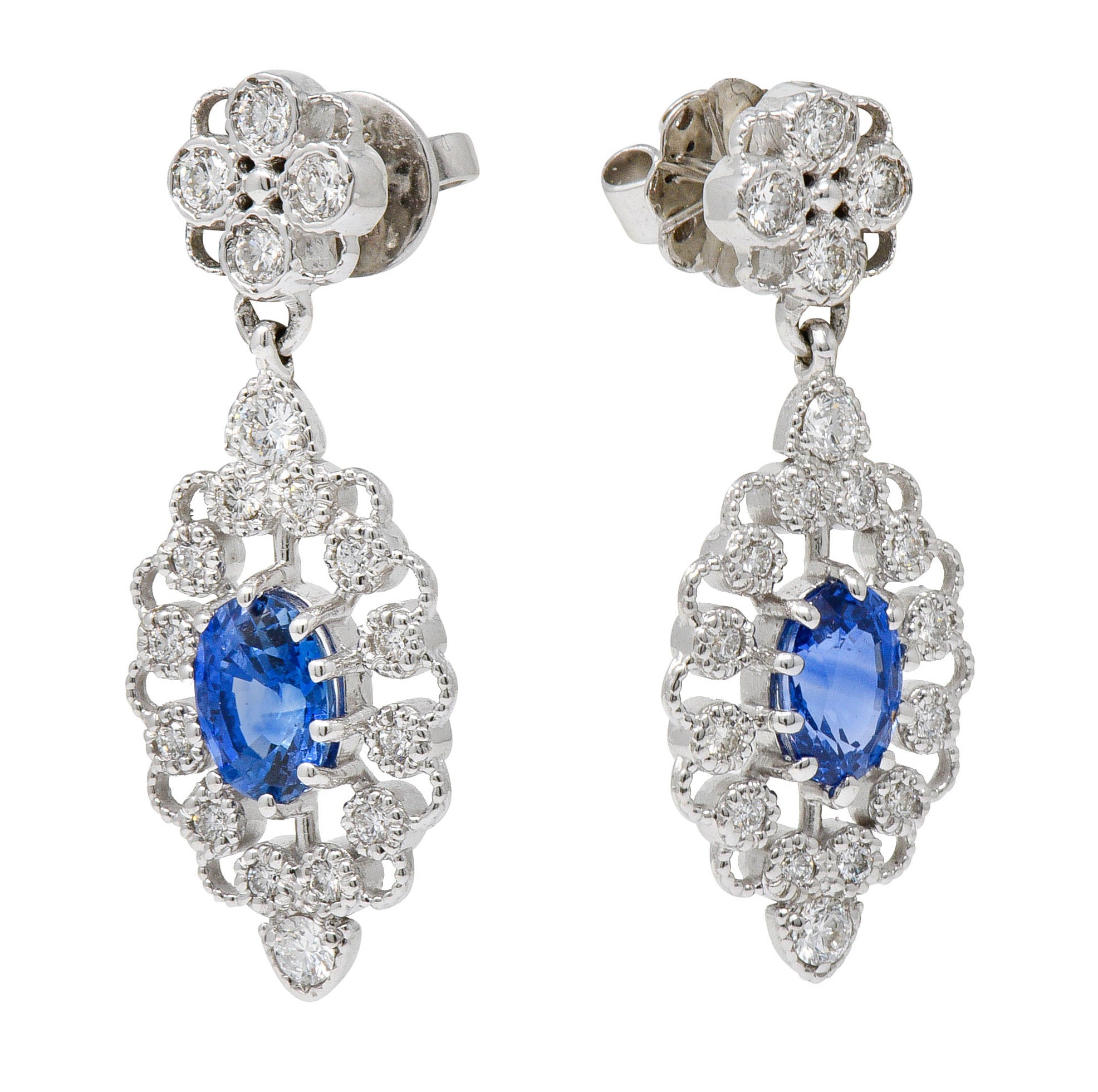 Contemporary 2.35 CTW Sapphire Diamond 18 Karat Gold Drop EarringsEarrings - Wilson's Estate Jewelry