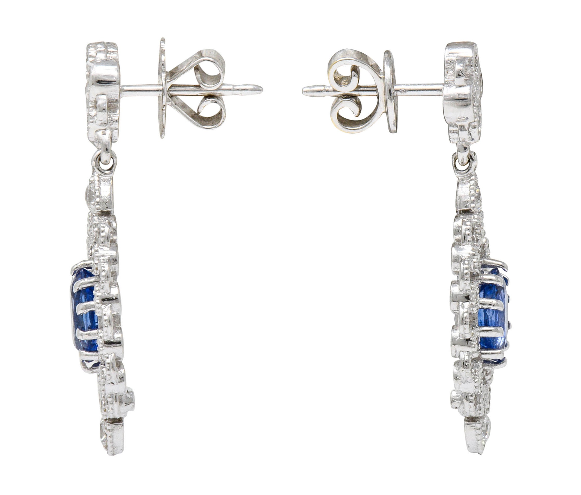 Contemporary 2.35 CTW Sapphire Diamond 18 Karat Gold Drop EarringsEarrings - Wilson's Estate Jewelry