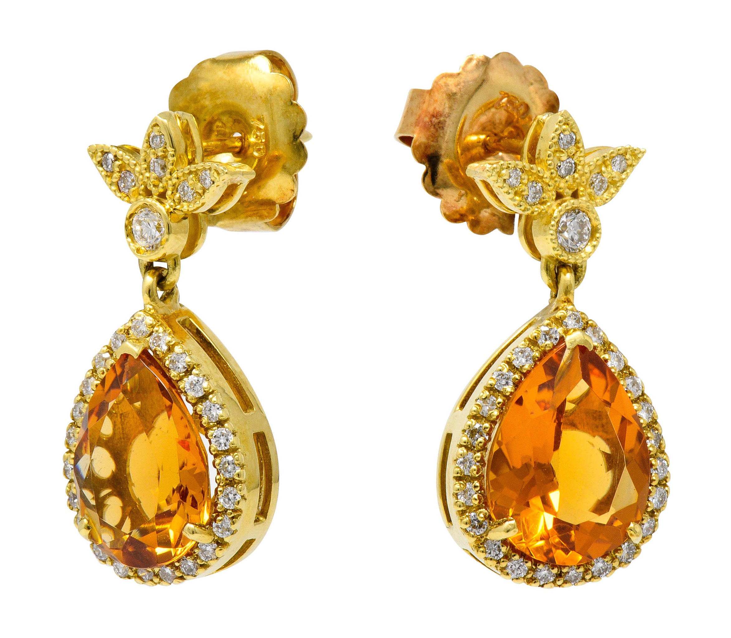 Modern Citrine Diamond 18 Karat Gold Foliate Drop EarringsEarrings - Wilson's Estate Jewelry