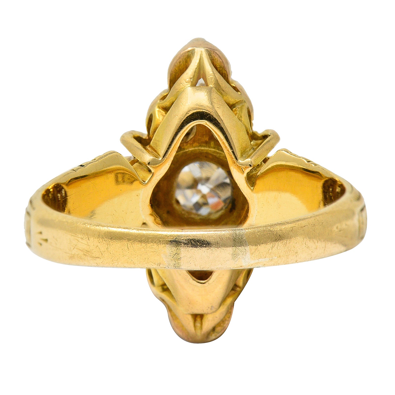 Art Deco 1.00 CTW Diamond Enamel 18 Karat Gold Navette Cluster RingRing - Wilson's Estate Jewelry