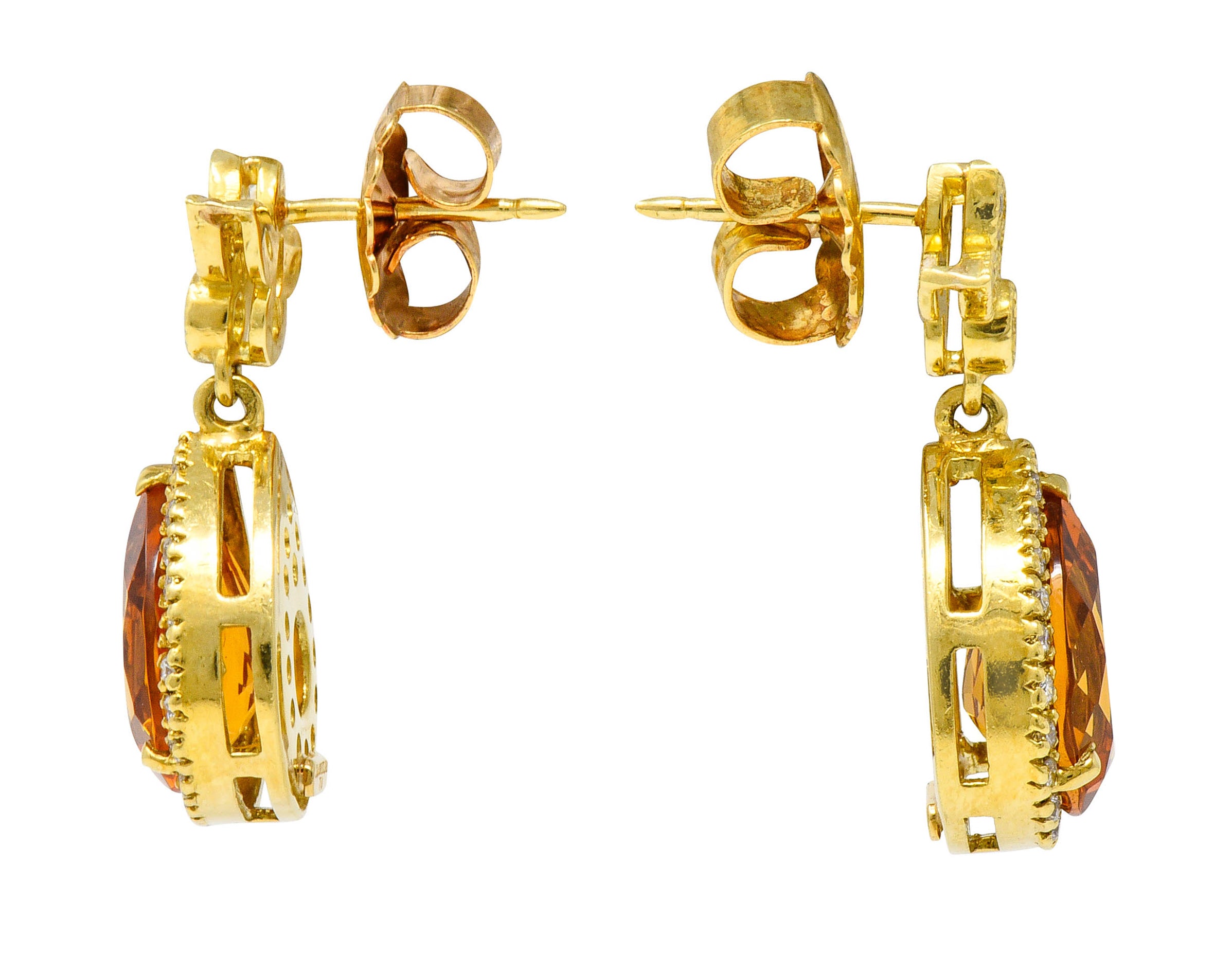 Modern Citrine Diamond 18 Karat Gold Foliate Drop EarringsEarrings - Wilson's Estate Jewelry