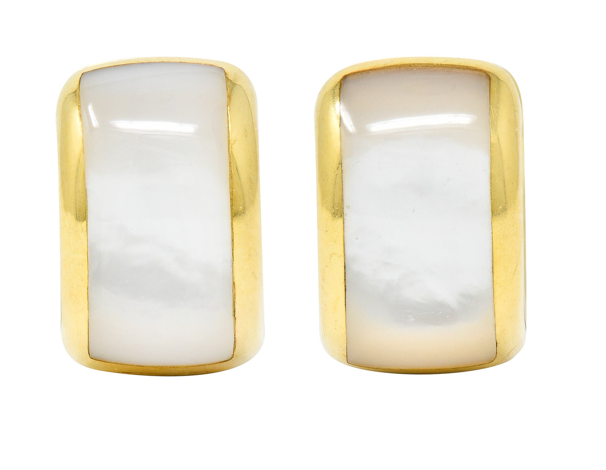 Asch Grossbardt Mother-Of-Pearl Inlay 14 Karat Gold Huggie EarringsEarrings - Wilson's Estate Jewelry