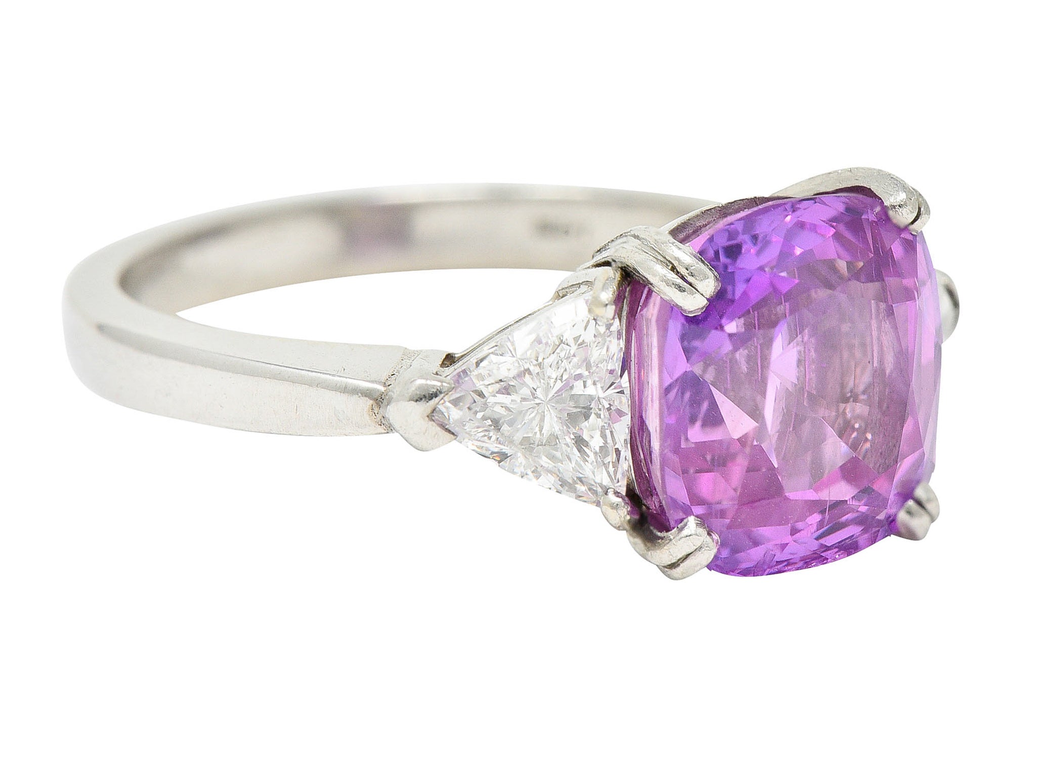 1980's Vintage 6.20 CTW Pink Sapphire Diamond Platinum Three Stone RingRing - Wilson's Estate Jewelry