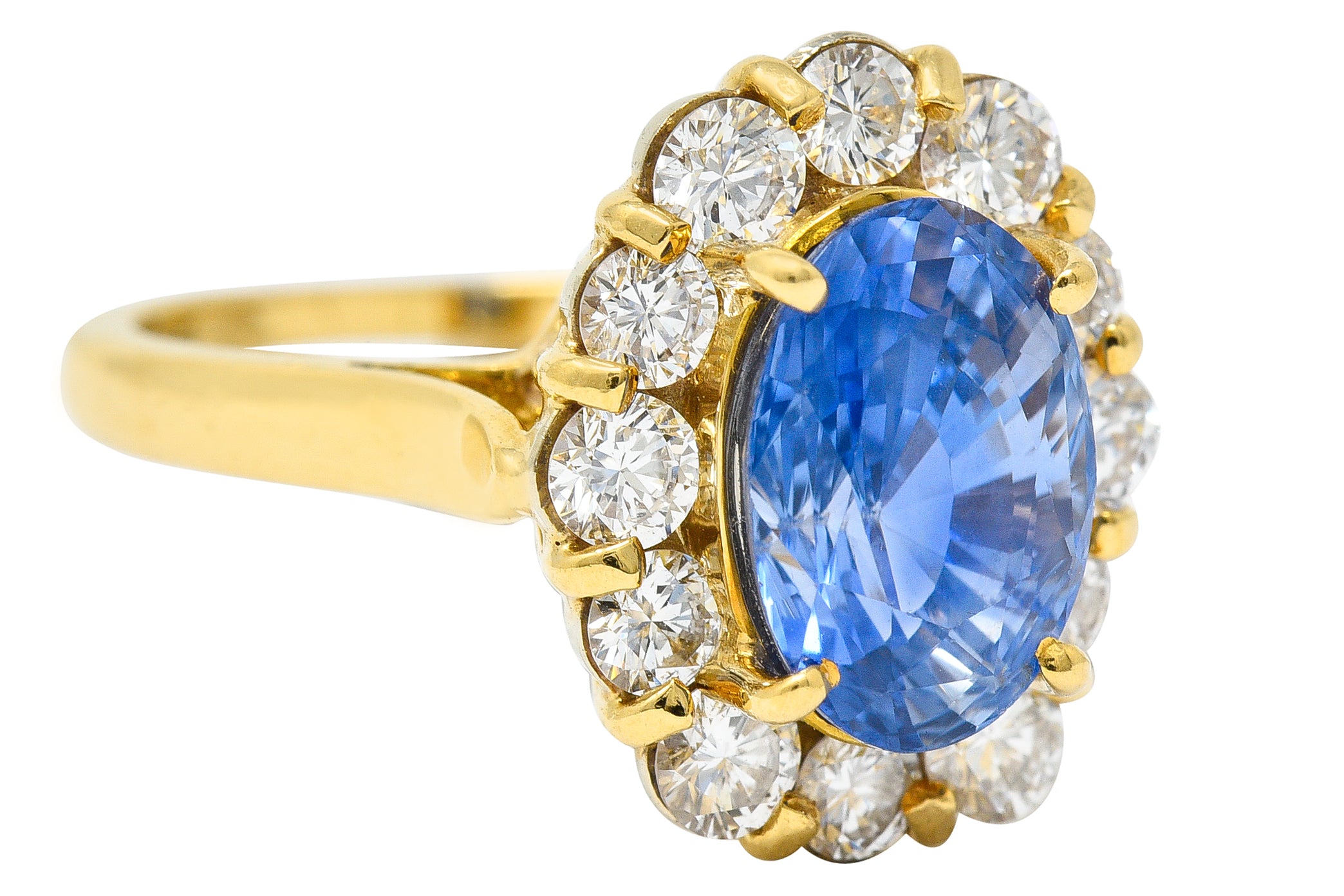 Vintage 5.00 CTW No Heat Ceylon Sapphire Diamond 18 Karat Gold Cluster Ring GIARing - Wilson's Estate Jewelry