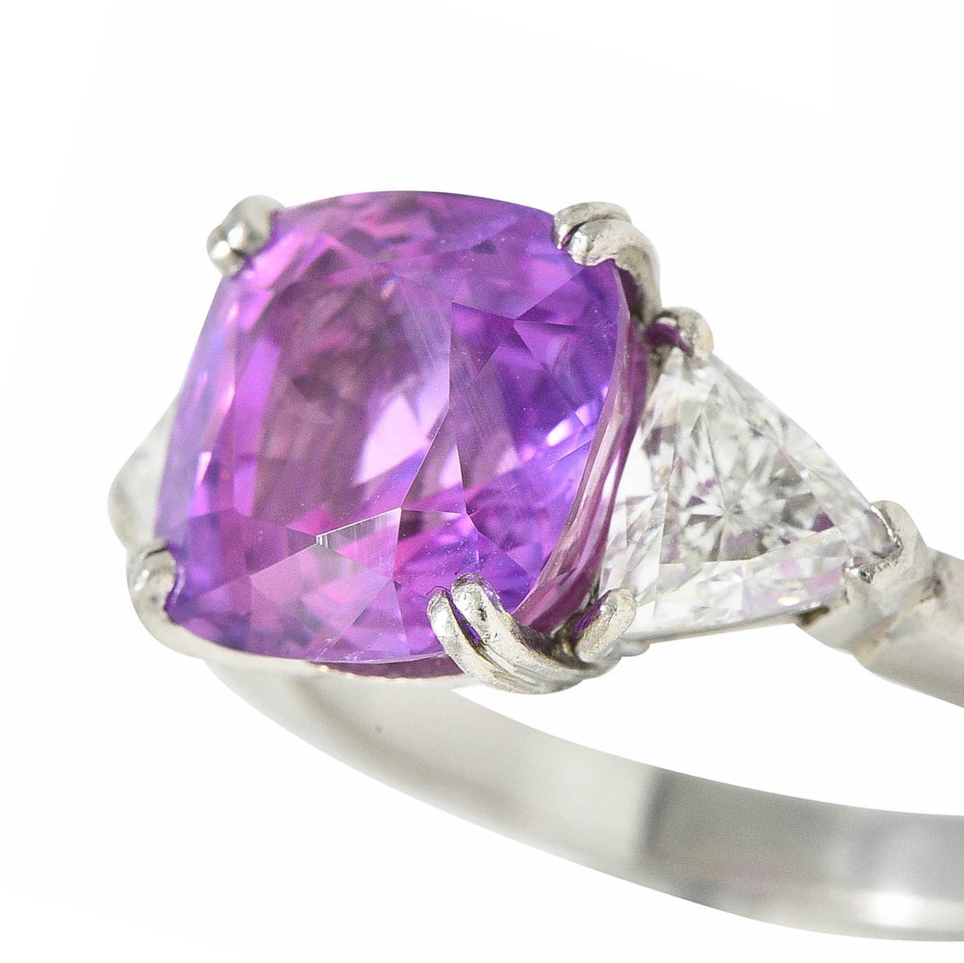 1980's Vintage 6.20 CTW Pink Sapphire Diamond Platinum Three Stone RingRing - Wilson's Estate Jewelry