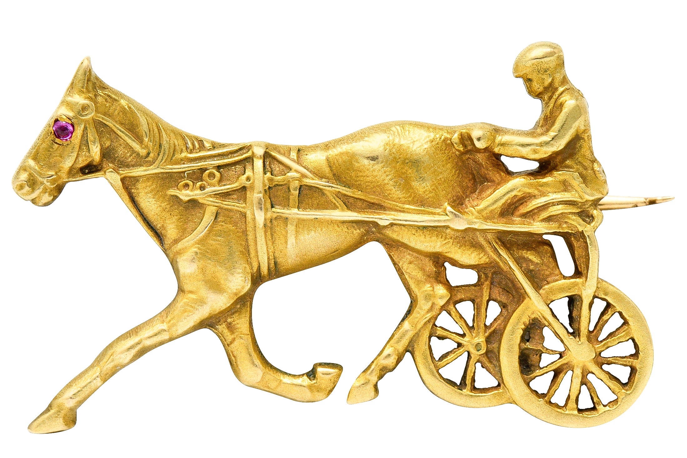 Victorian Ruby 14 Karat Gold Driving Horse Brooch Circa 1900Brooch - Wilson's Estate Jewelry