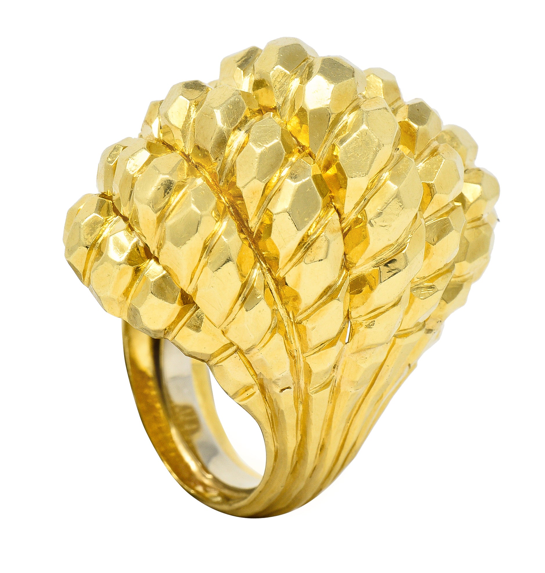 Henry Dunay 1970's 18 Karat Yellow Gold Faceted Vintage Dome Ring Wilson's Estate Jewelry