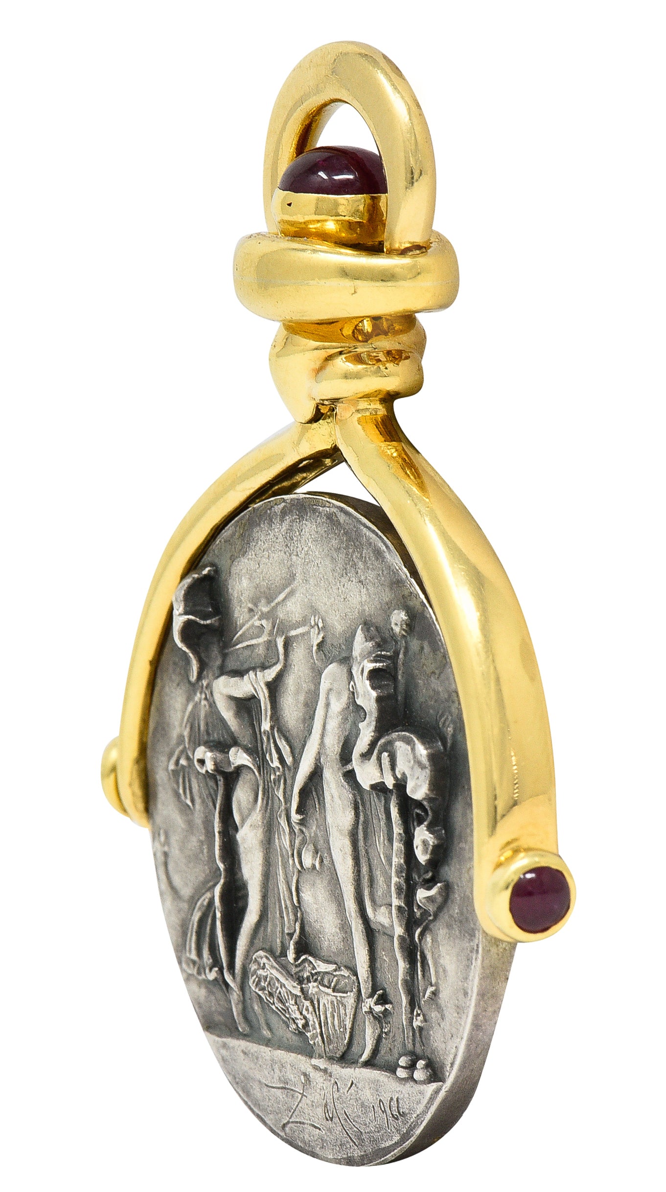 Salvador Dali Ruby 18 Karat Gold Silver Dionysus Athena Flip Coin Pendant