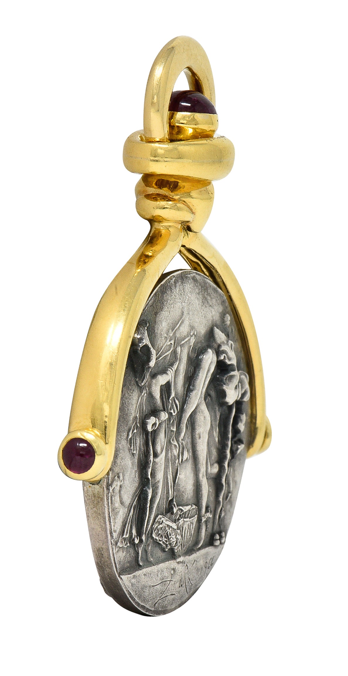 Salvador Dali Ruby 18 Karat Gold Silver Dionysus Athena Flip Coin Pendant