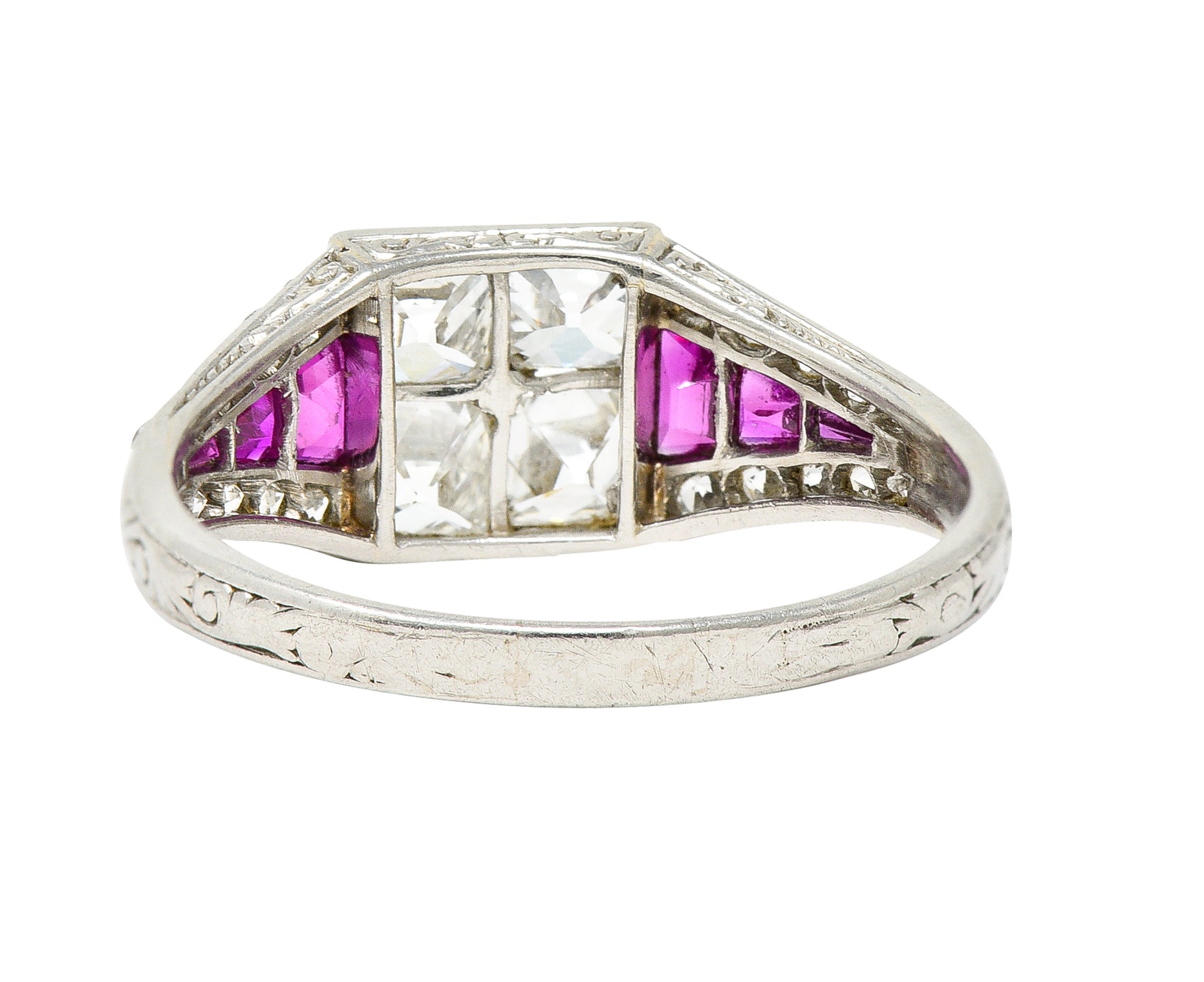 Art Deco 1.77 CTW French Cut Diamond Ruby Platinum Mystery Set Engagement Ring Wilson's Estate Jewelry