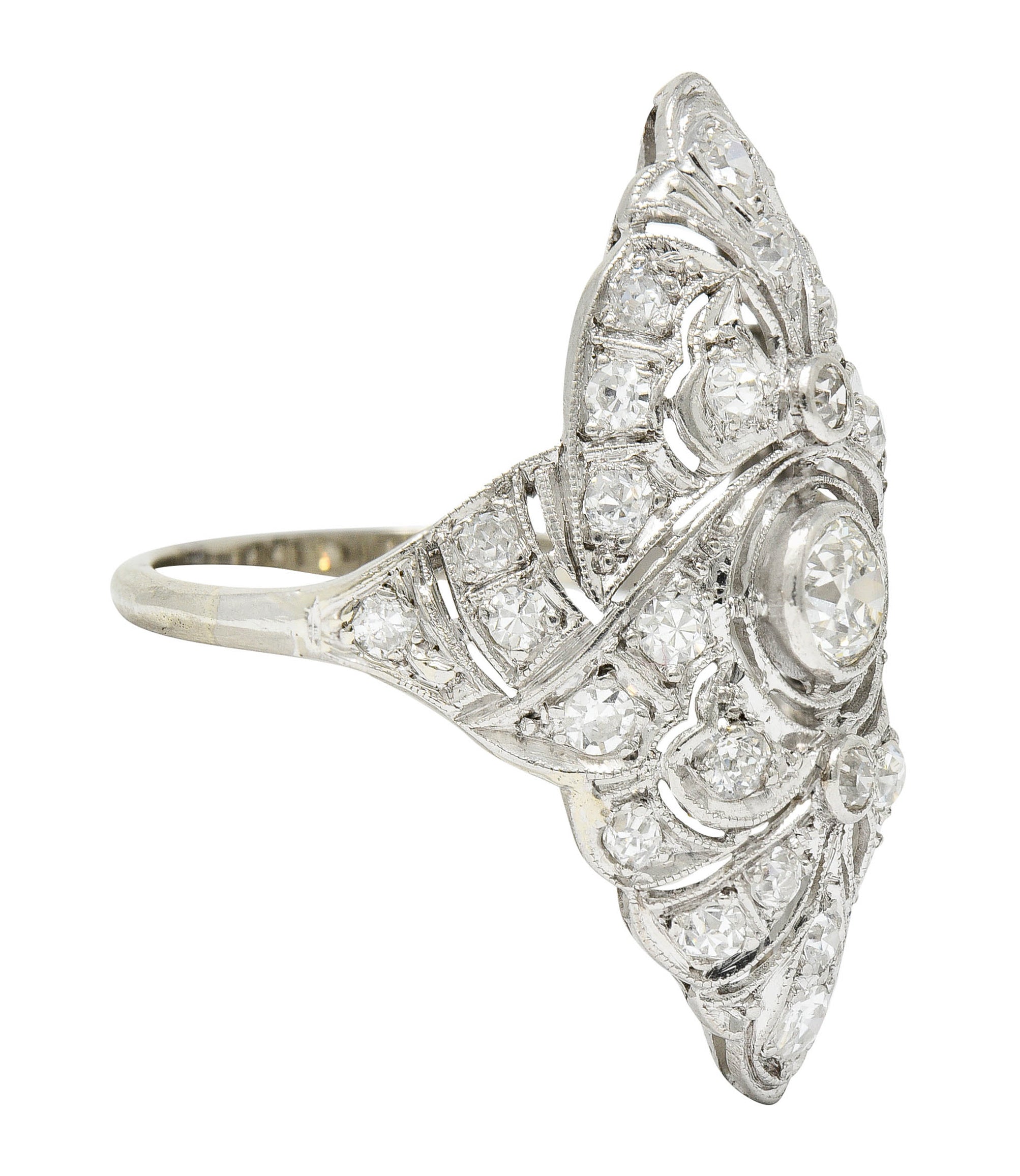 Belle Epoque 1.20 CTW Diamond Platinum-Topped 14 Karat White Gold Ribboned Dinner RingRing - Wilson's Estate Jewelry