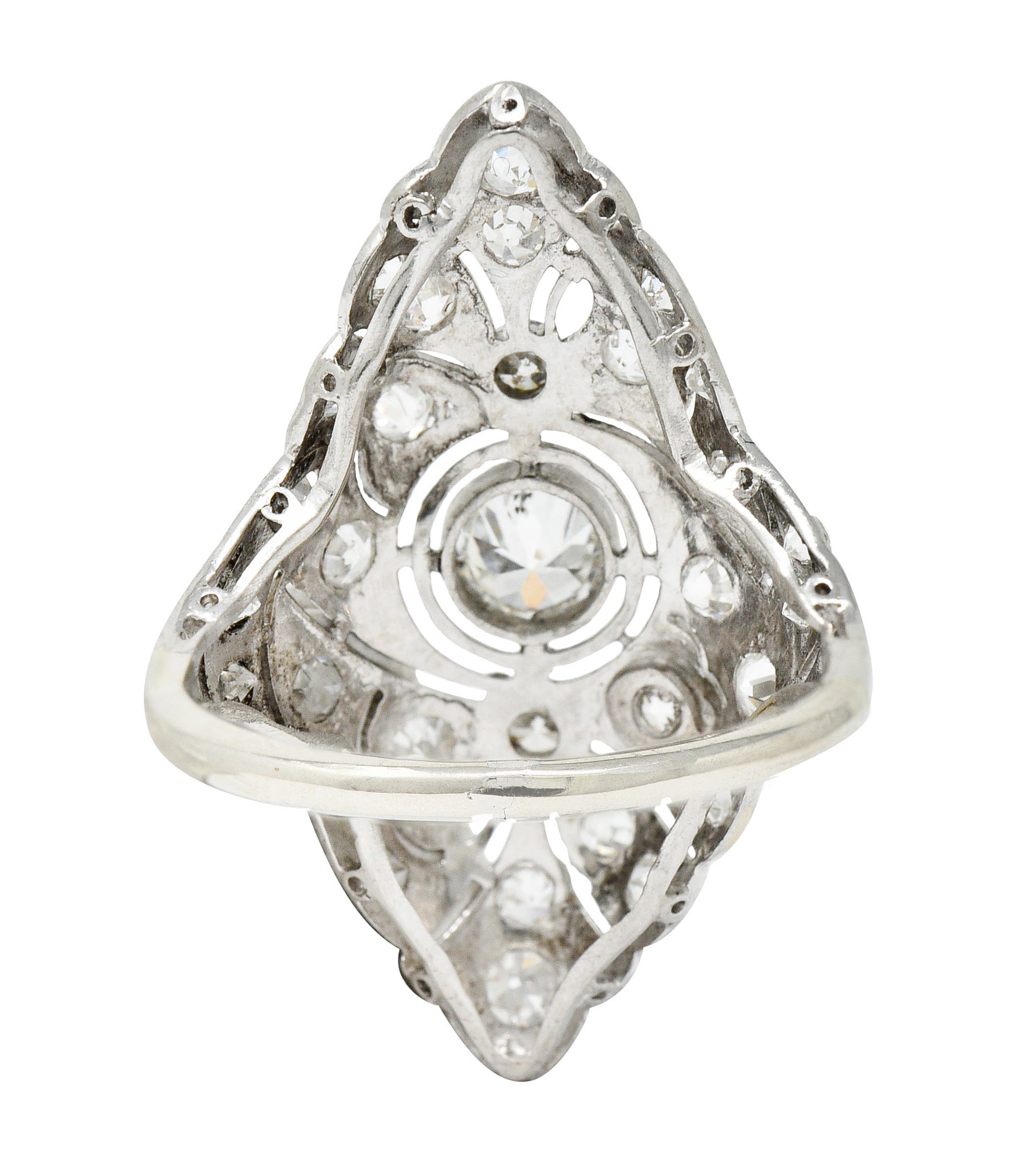 Belle Epoque 1.20 CTW Diamond Platinum-Topped 14 Karat White Gold Ribboned Dinner RingRing - Wilson's Estate Jewelry