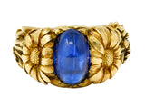 Art Nouveau No Heat Sapphire 18 Karat Gold Flower Ring AGLRing - Wilson's Estate Jewelry