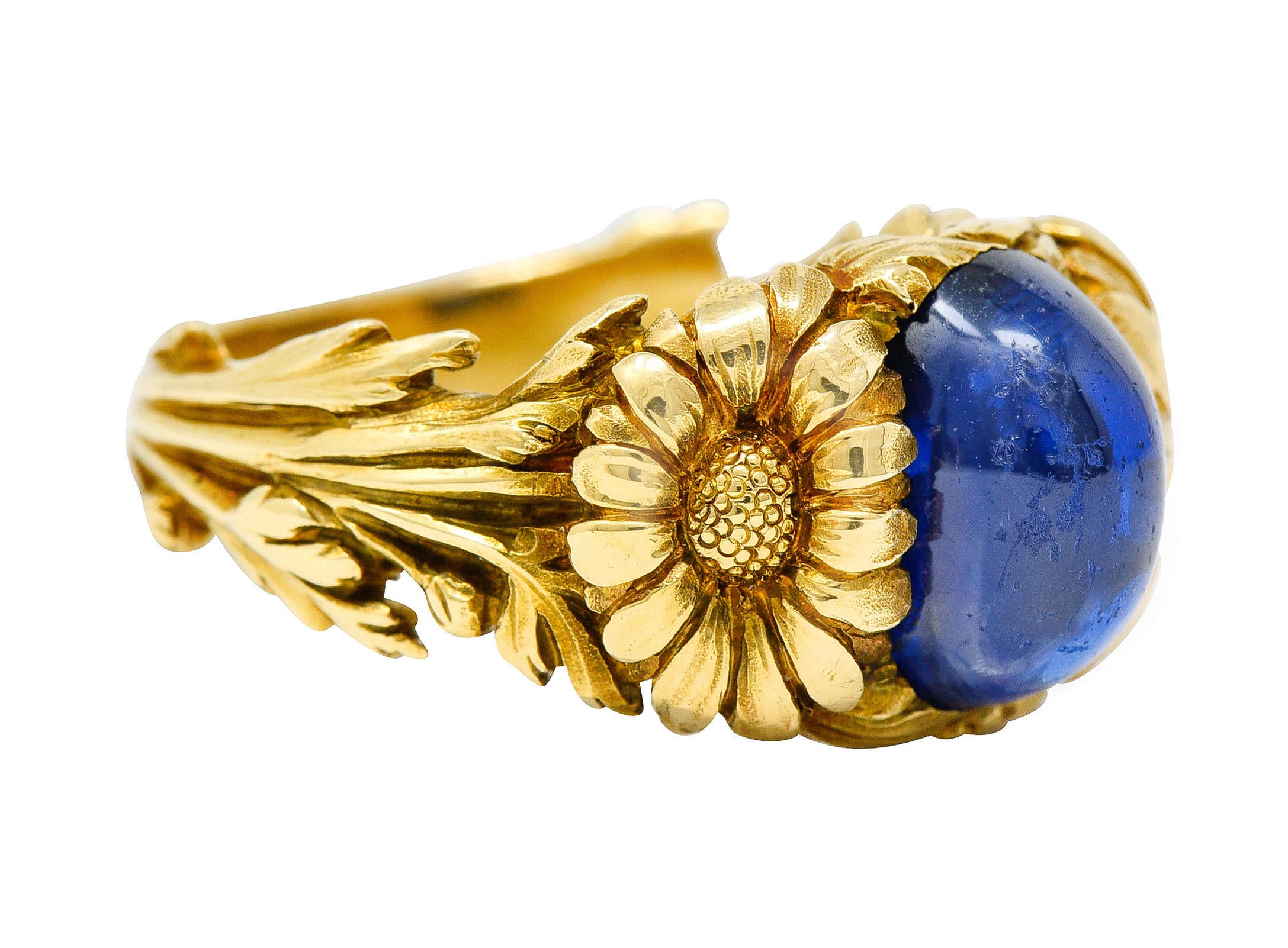 Art Nouveau No Heat Sapphire 18 Karat Gold Flower Ring AGLRing - Wilson's Estate Jewelry