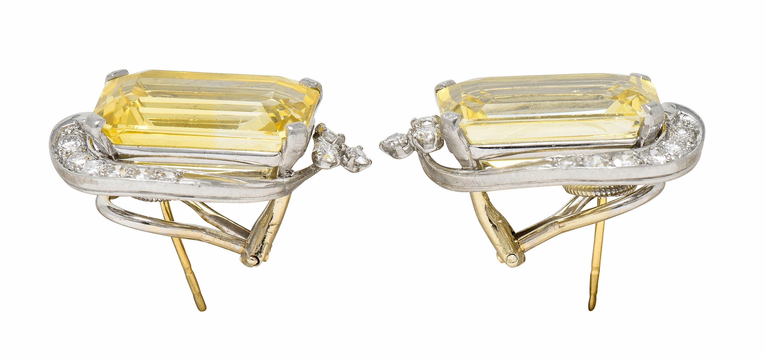 1950's Mid-Century 28.05 CTW Yellow Sapphire Diamond Platinum EarringsEarrings - Wilson's Estate Jewelry