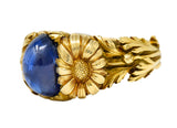 Art Nouveau No Heat Sapphire 18 Karat Gold Flower Ring AGLRing - Wilson's Estate Jewelry