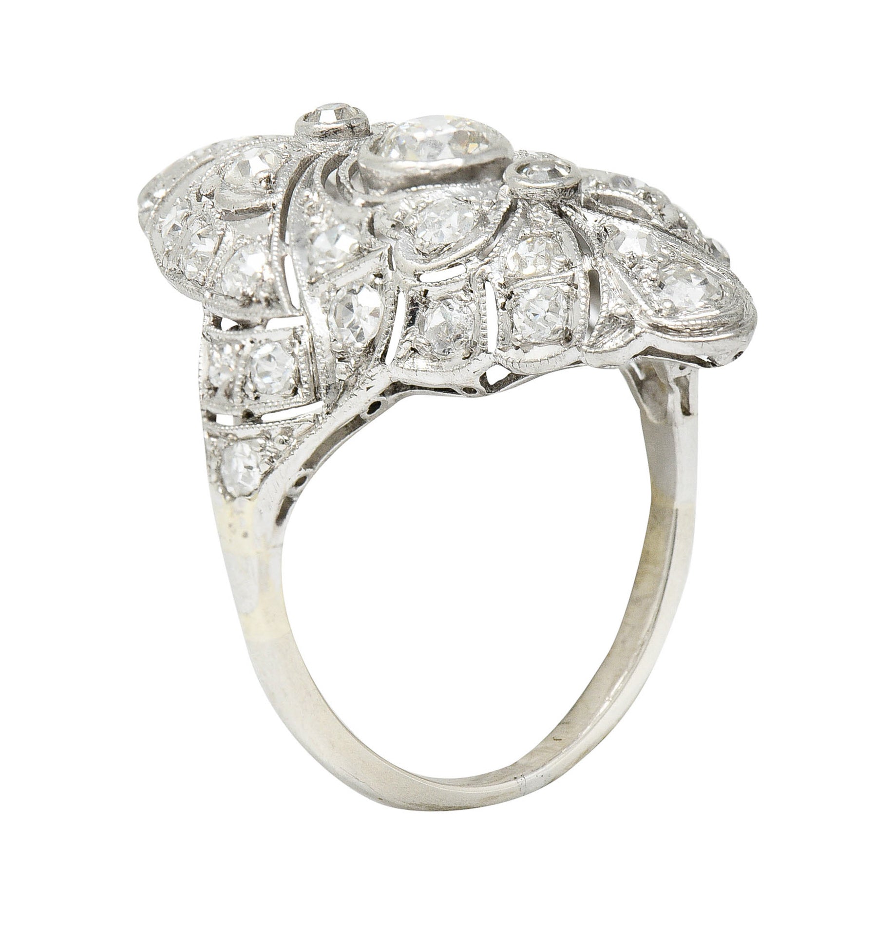 Belle Epoque 1.20 CTW Diamond Platinum-Topped 14 Karat White Gold Ribboned Dinner RingRing - Wilson's Estate Jewelry