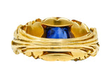 Art Nouveau No Heat Sapphire 18 Karat Gold Flower Ring AGLRing - Wilson's Estate Jewelry