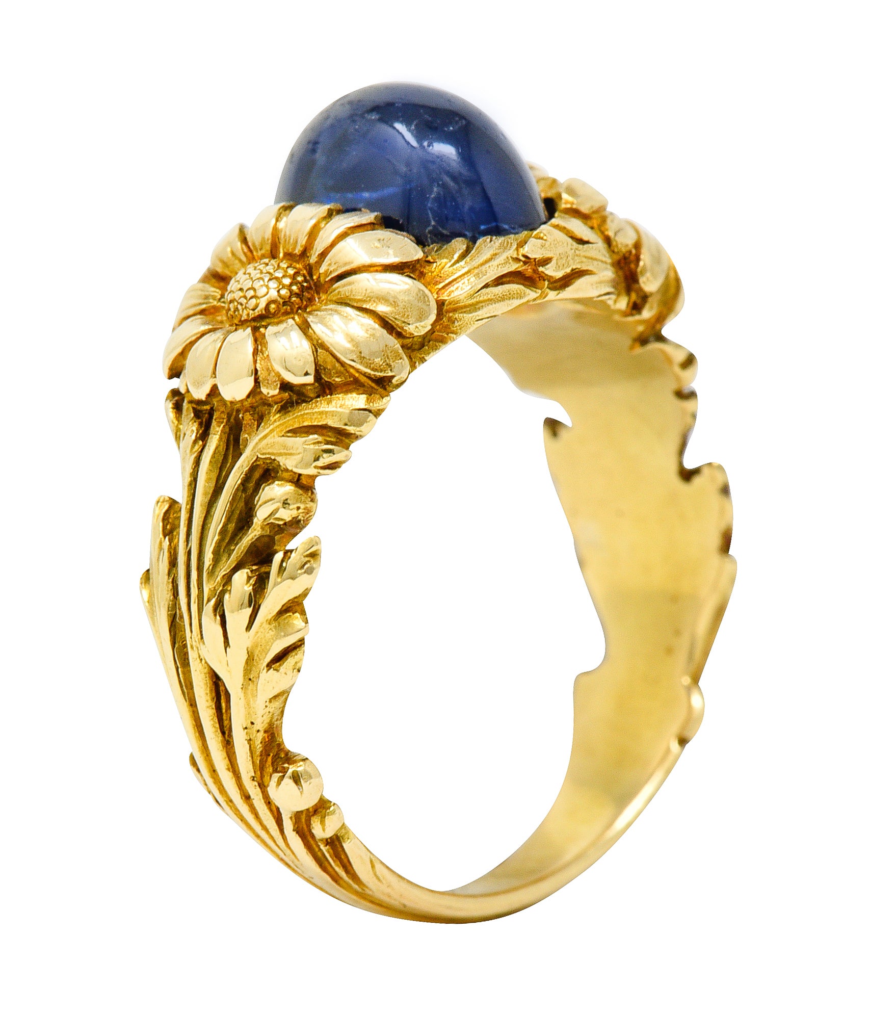 Art Nouveau No Heat Sapphire 18 Karat Gold Flower Ring AGLRing - Wilson's Estate Jewelry