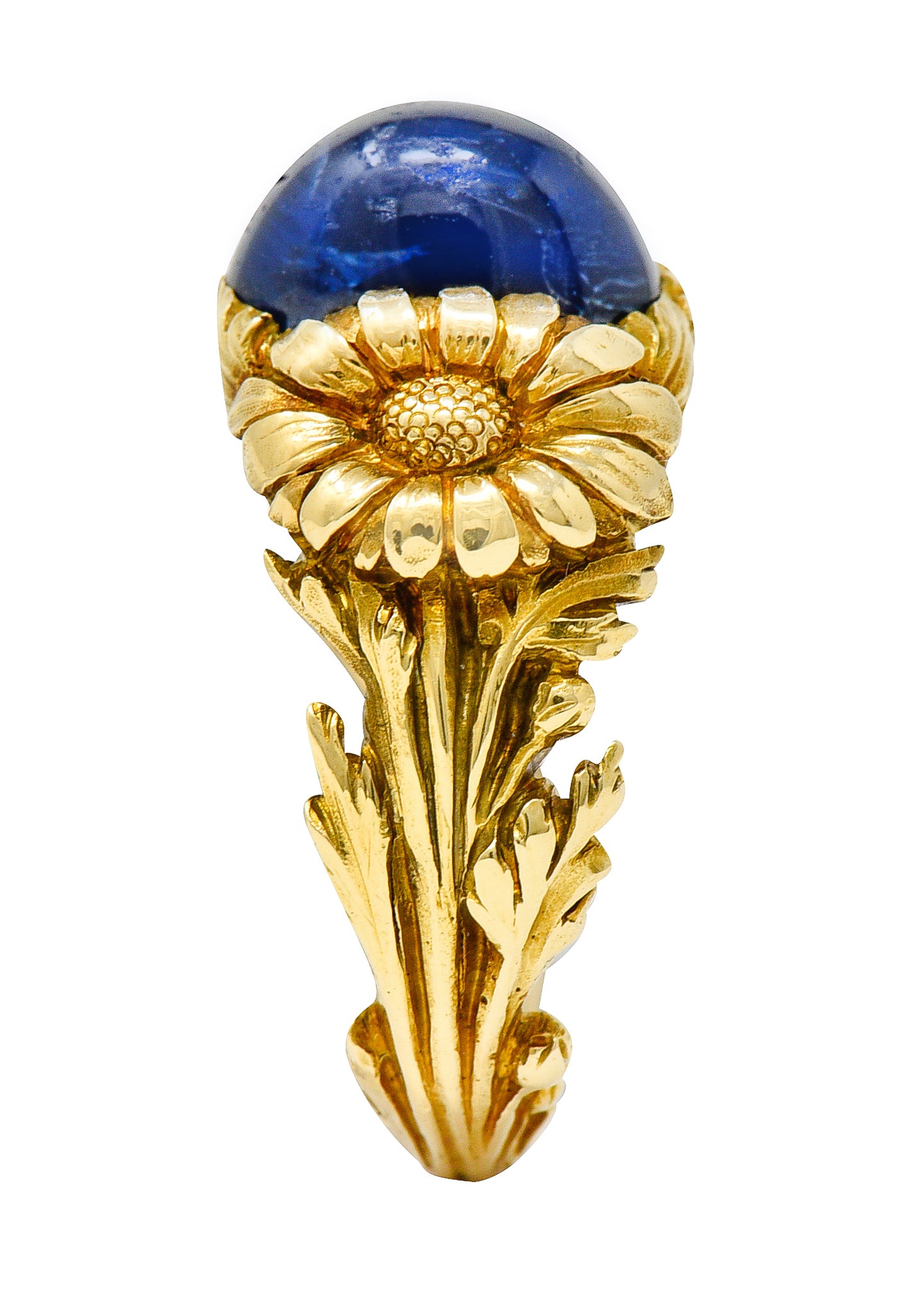 Art Nouveau No Heat Sapphire 18 Karat Gold Flower Ring AGLRing - Wilson's Estate Jewelry