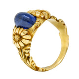 Art Nouveau No Heat Sapphire 18 Karat Gold Flower Ring AGLRing - Wilson's Estate Jewelry