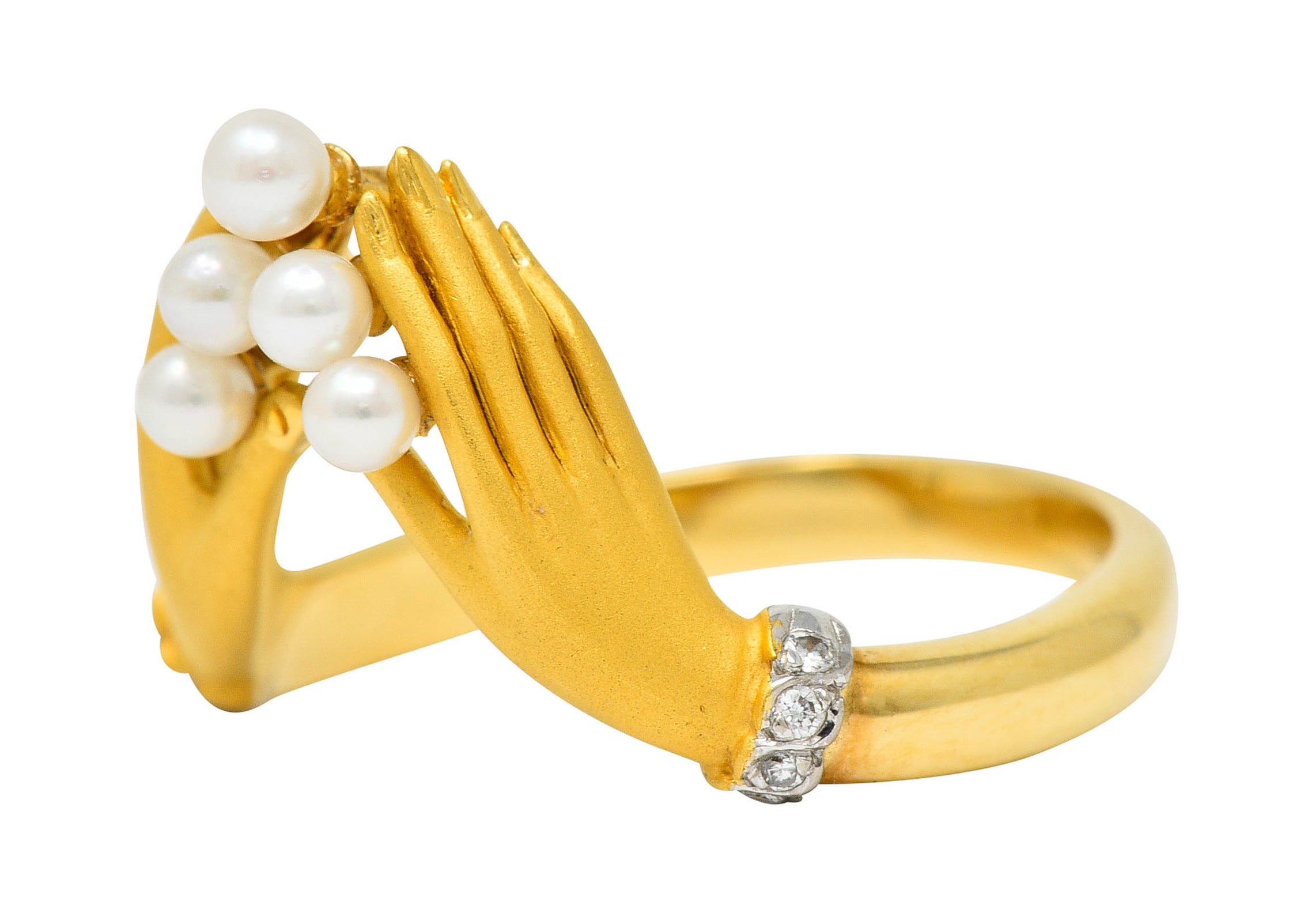 Carrera Y Carrera Pearl Diamond 18 Karat Gold Las Manos Hand Band RingRing - Wilson's Estate Jewelry